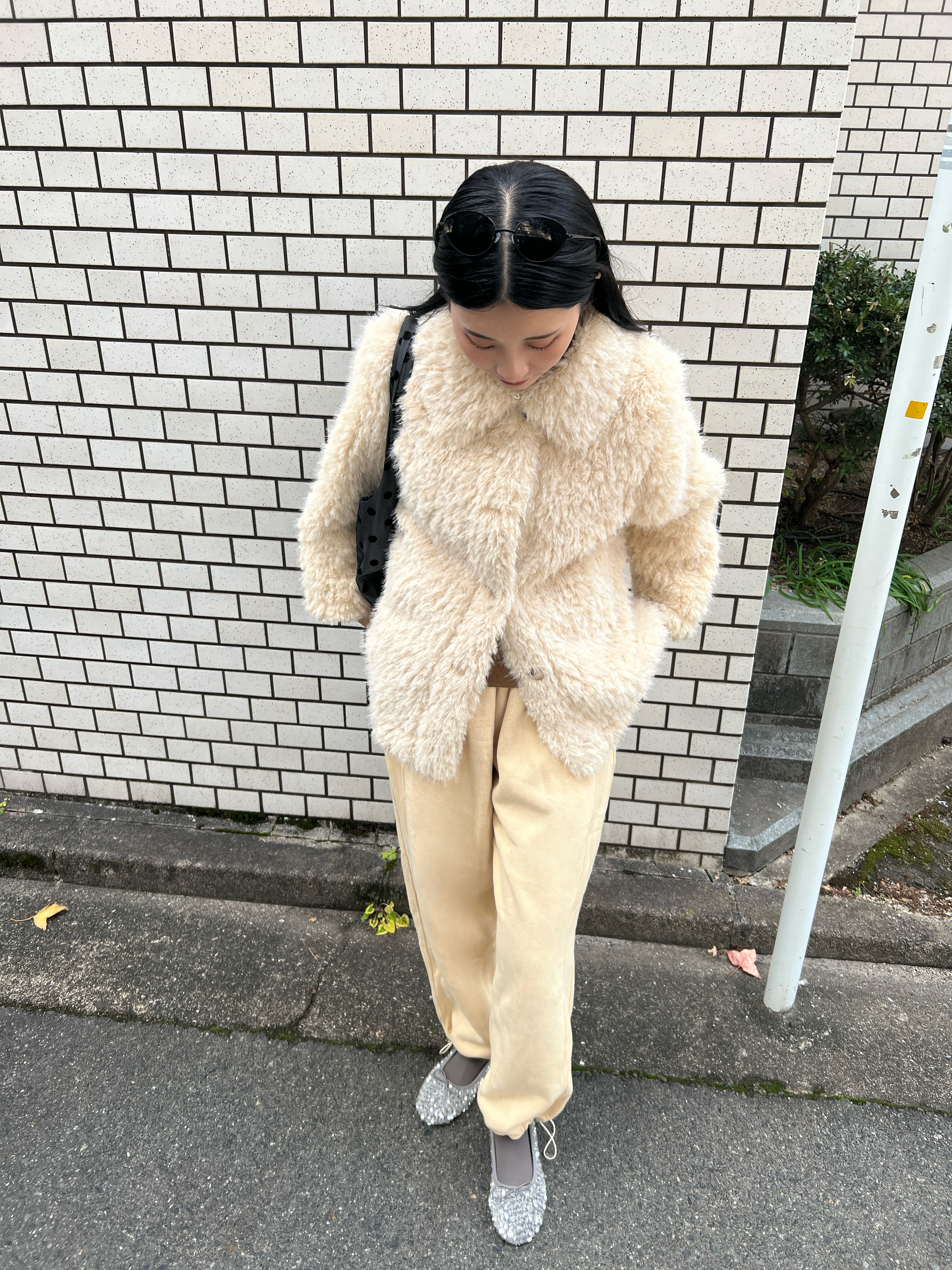 ボタンカラーファーハーフコート