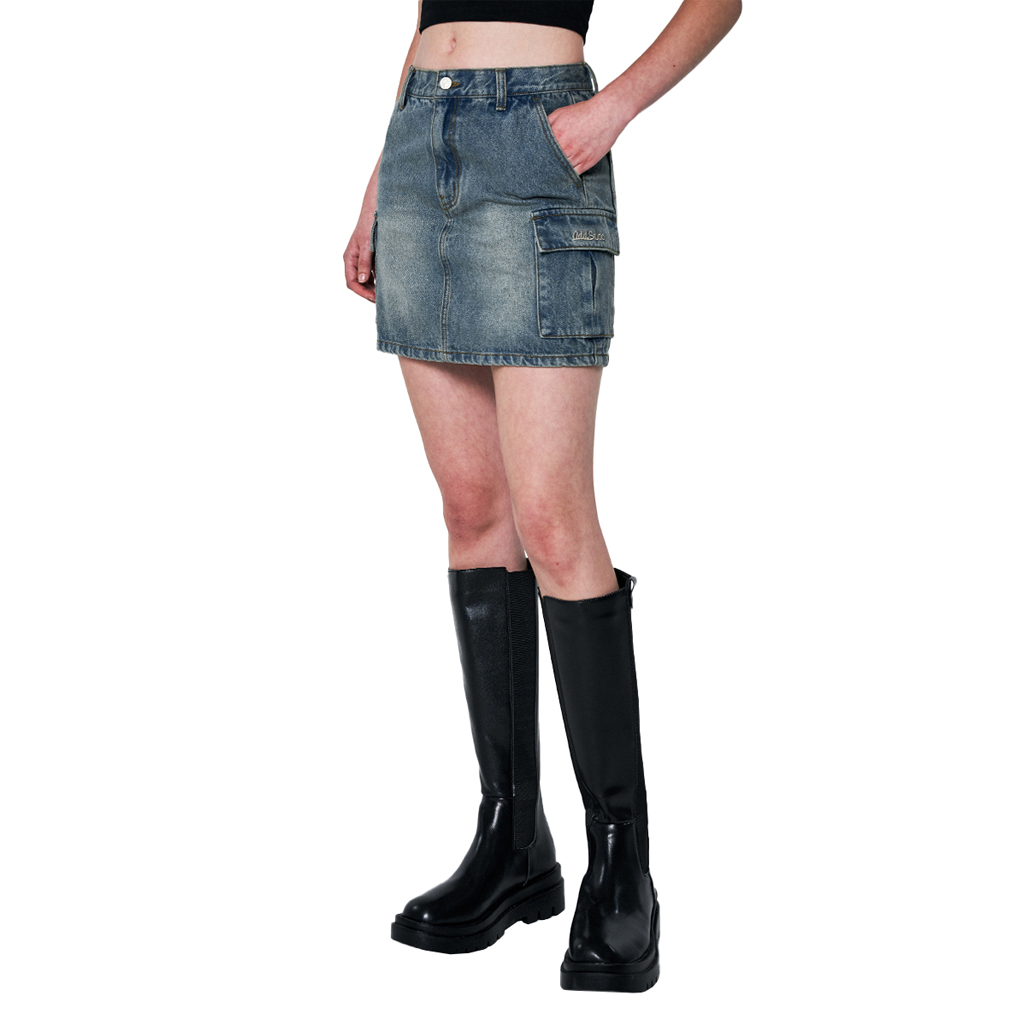 ★2024SS新作★ODD STUDIO★Washed pleated denim mini skirt washed pleated denim mini skirt - black | ファッション通販