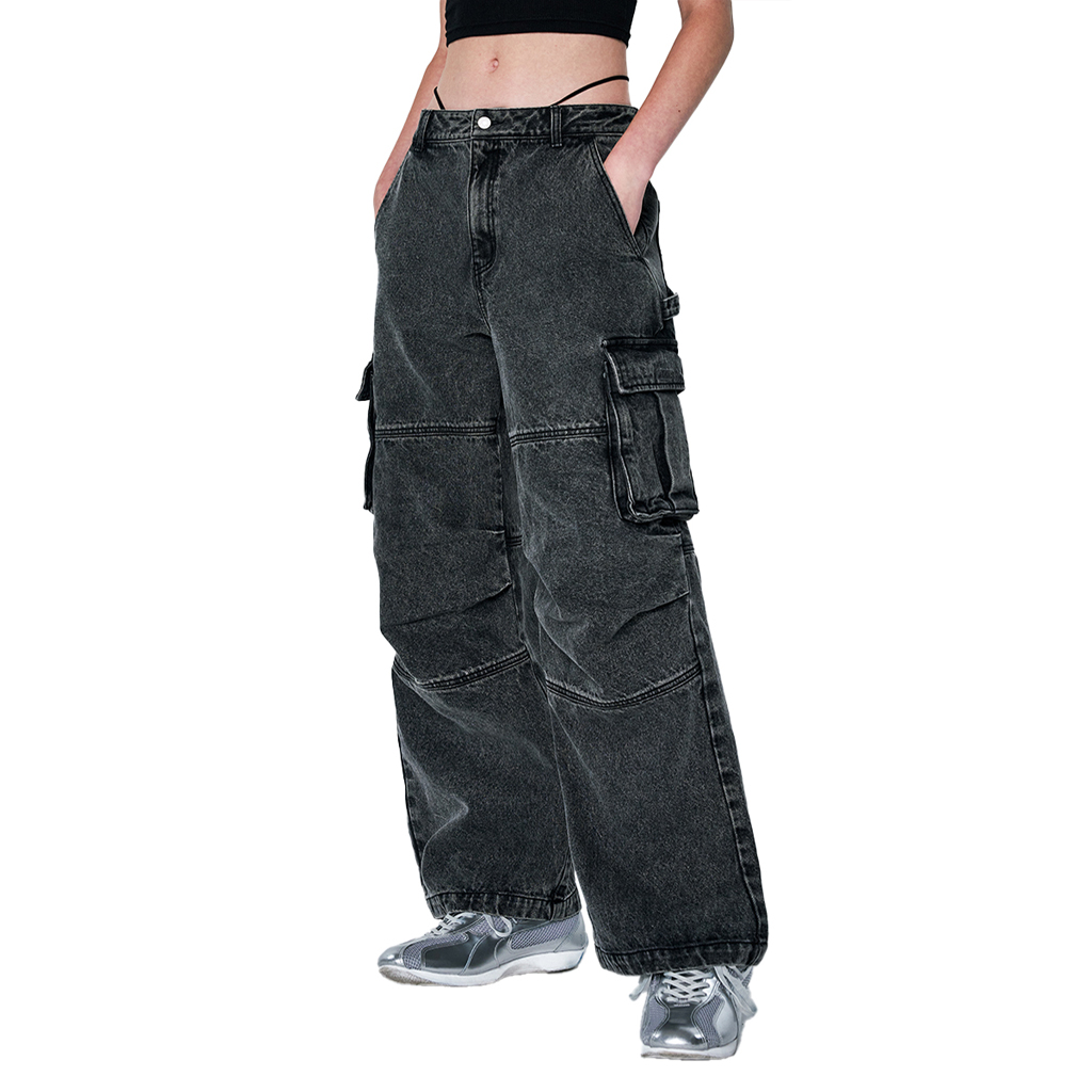 Parachute Washing Wide Denim Pants - black | ファッション