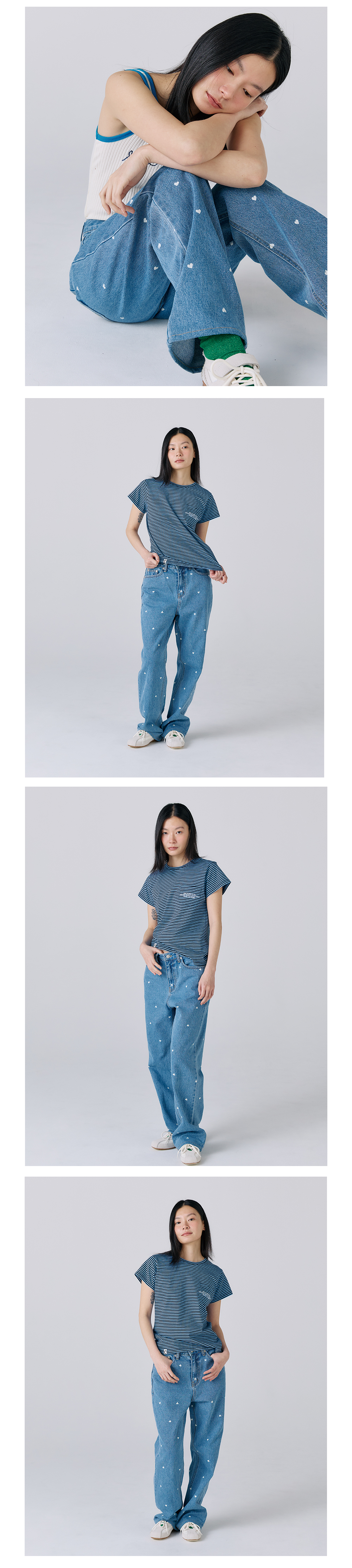 【Mused】 Heart Bleach Jeans - Blue 뮤제드