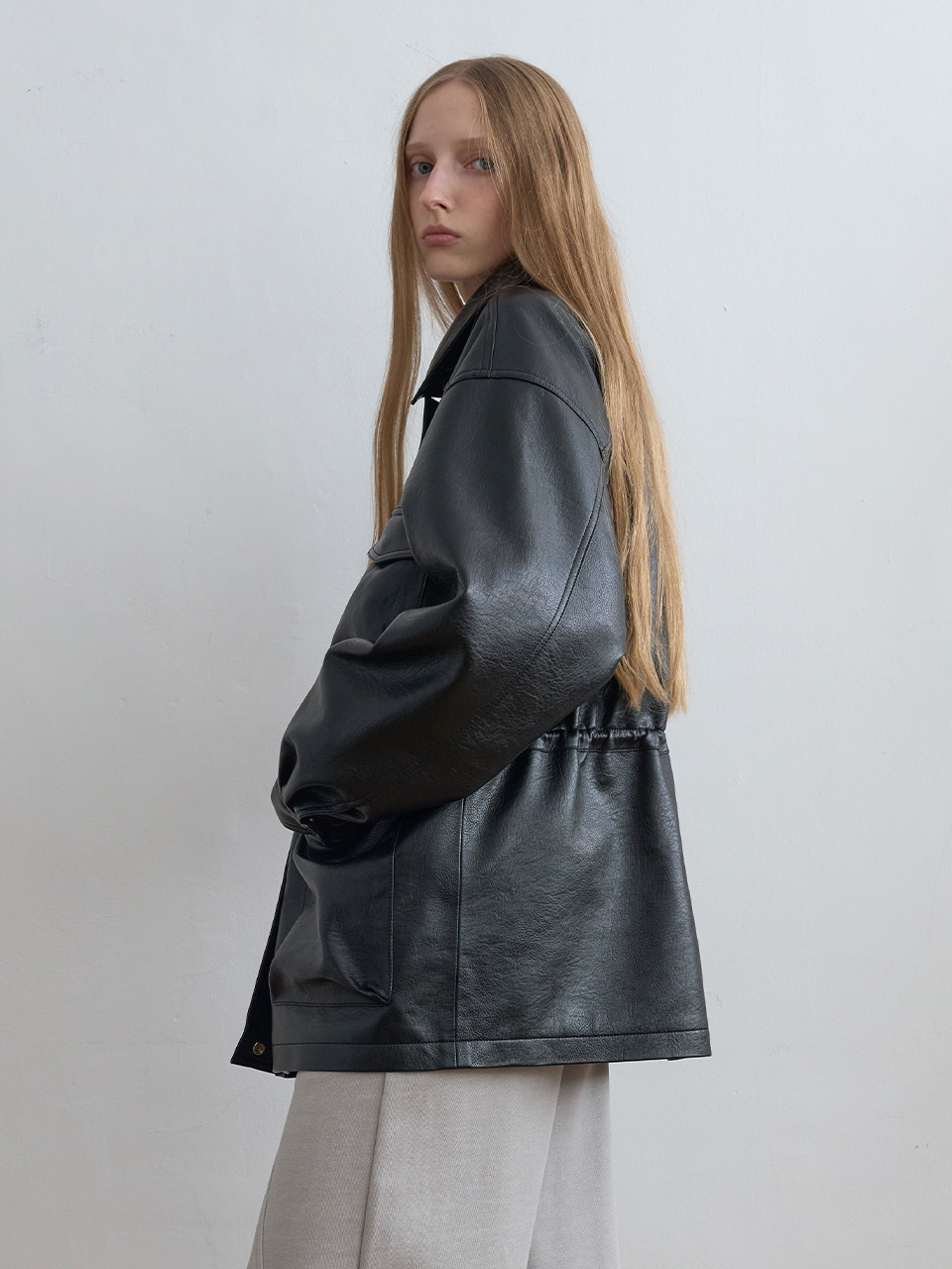 Oversized Leather Jacket Black | ファッション通販サイト NUGU