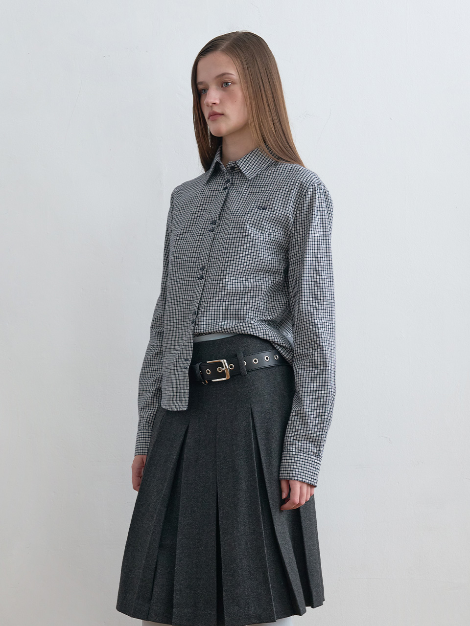 Twin Button Check Shirt Navy | ファッション通販サイト NUGU