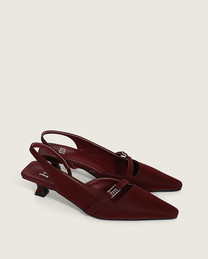 【4色展開】ヒアムロゴポイント甲ストラップポイントスリングバック/2025 AW NEW COLLECTION/burgundy