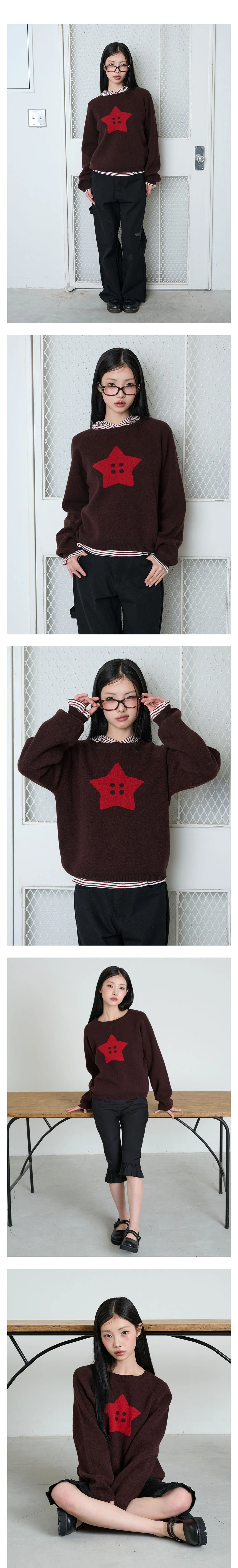 2. 모델자유컷5. STAR BUTTON KNIT - BROWN.jpg