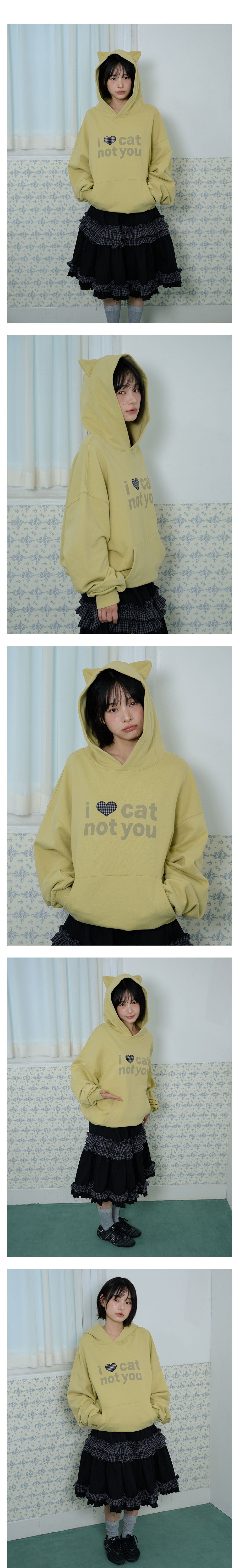 I LOVE CAT NOT YOU CAT EAR HOODIE - LIGHT GREEN | ファッション通販