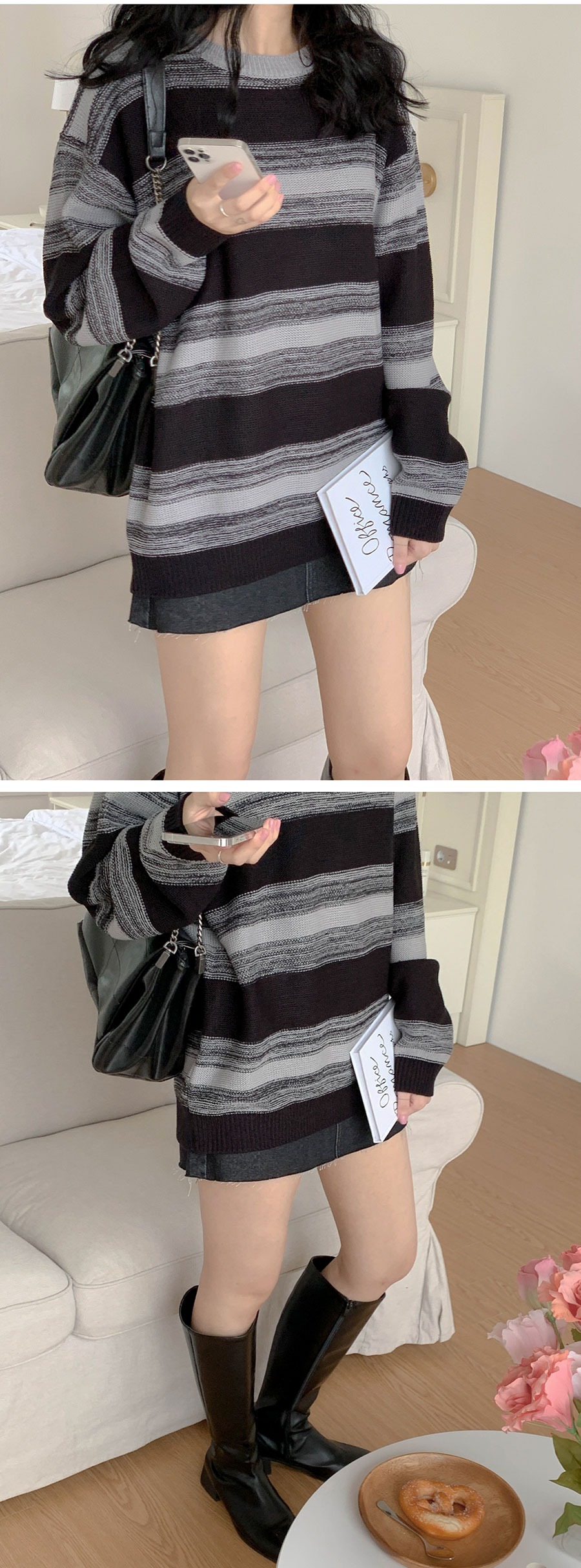 ＊handmade＊NEW⭐︎グレーボーダー綿ニット handmade＊NEW⭐︎グレーボーダー綿ニット ファッション雑貨