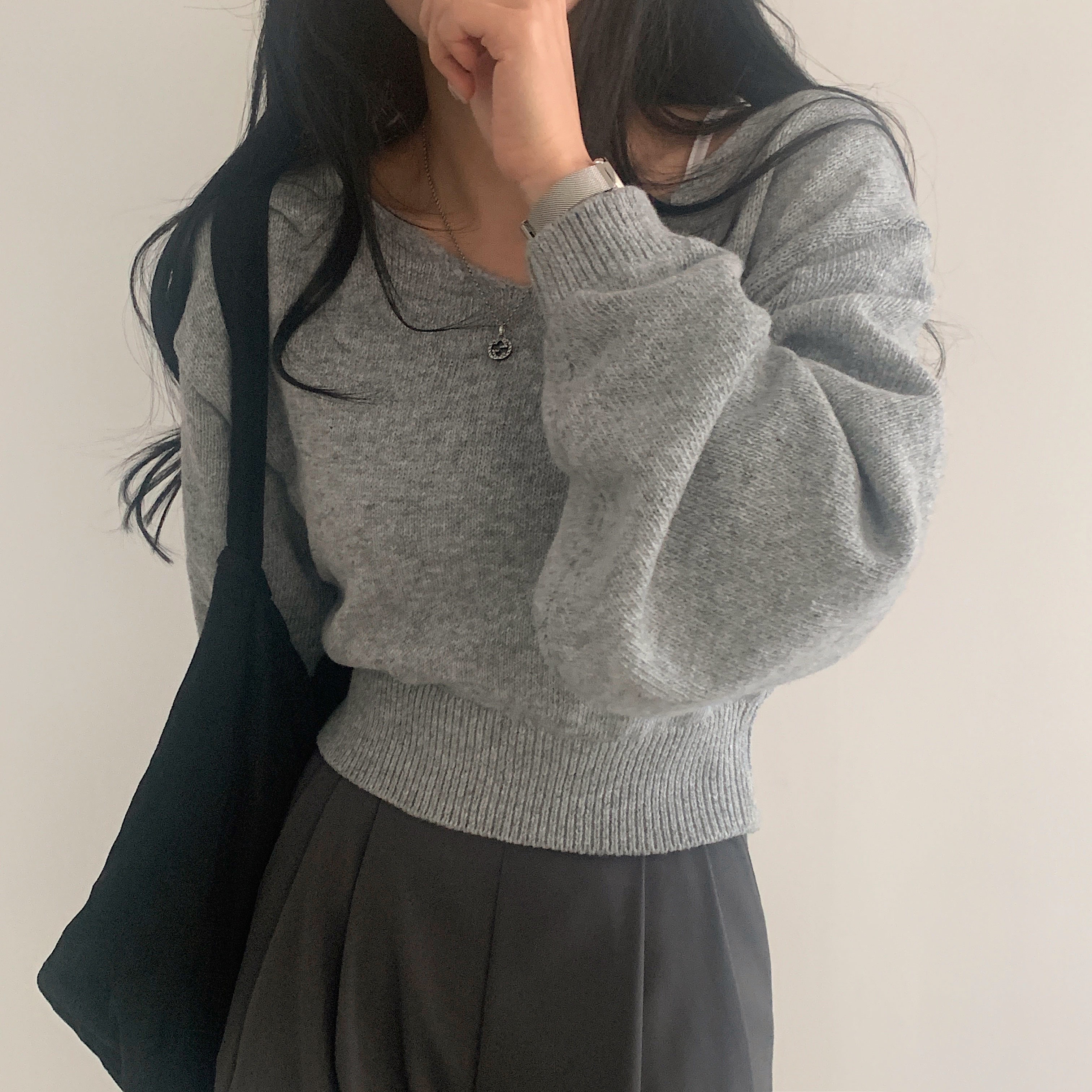 新品未使用MORABITO プレミア　ベージュ 五分袖 クロップドニット クロップドハーフジップニットプルオーバー