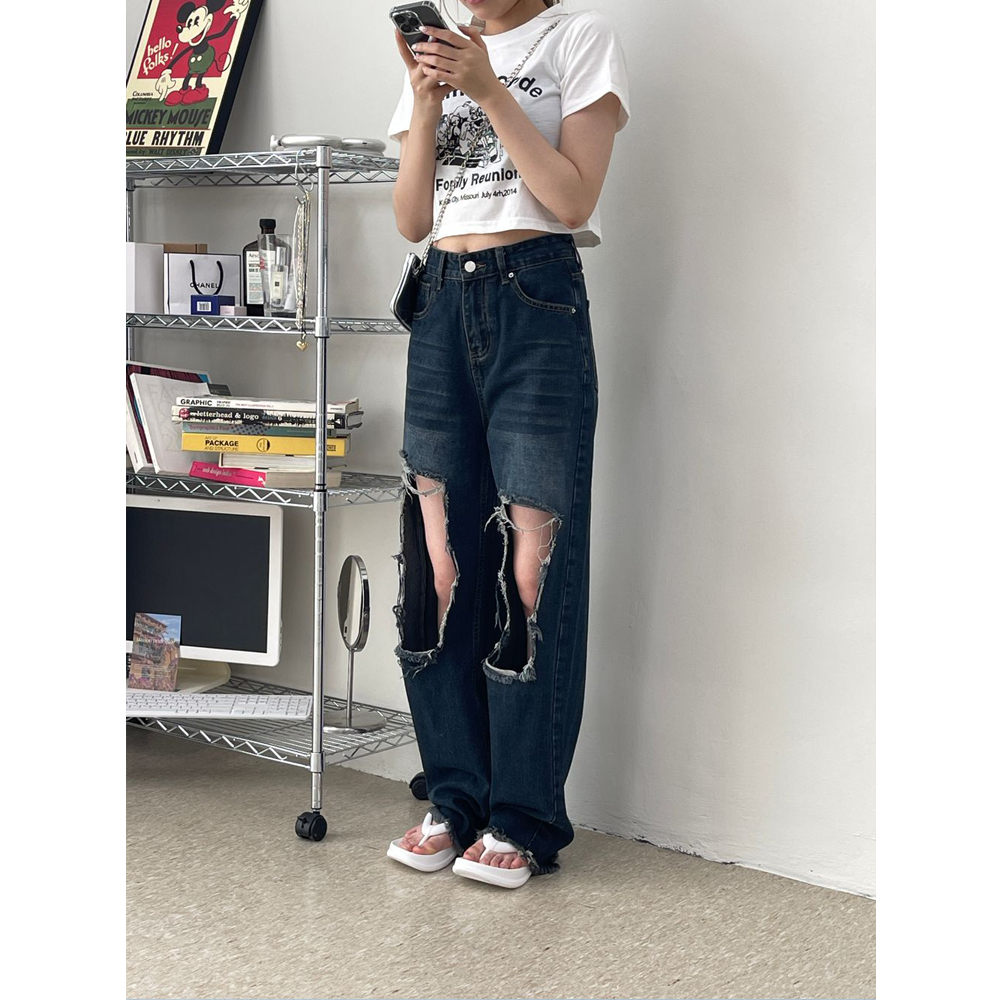 ワイドダメージデニムパンツ | ファッション通販サイト NUGU
