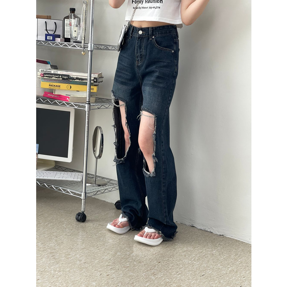 ワイドダメージデニムパンツ | ファッション通販サイト NUGU