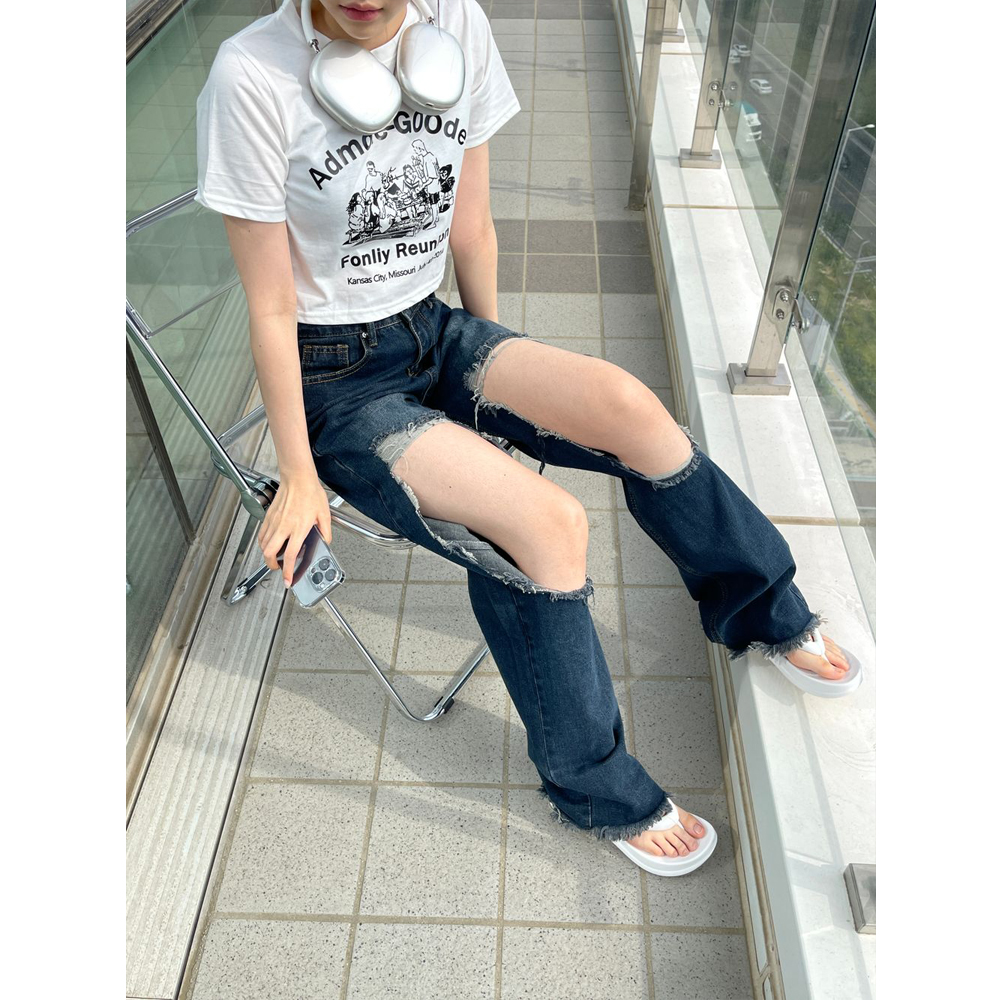 NOMANIAI 流苏ダメージデニム ワイドパンツ NOMANIAI 流苏ダメージデニム ワイドパンツ ダーティー