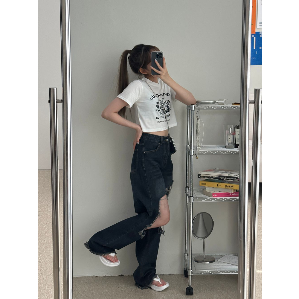 ワイドダメージデニムパンツ | ファッション通販サイト NUGU