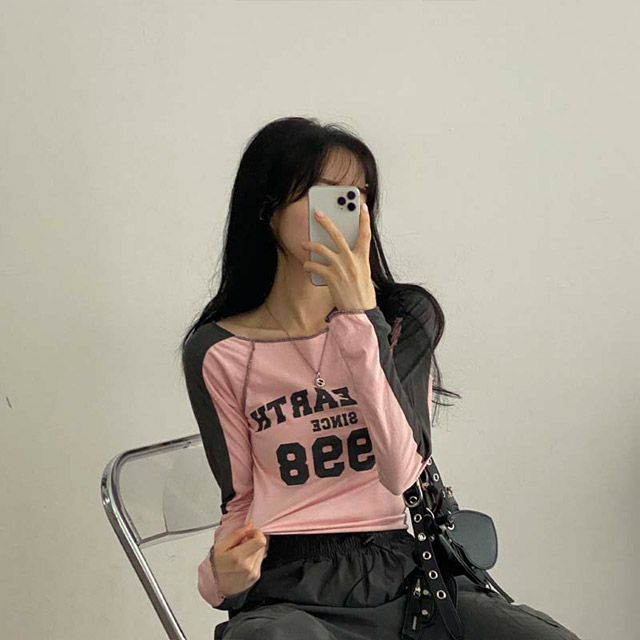4color] y2k配色クロップド長袖Tシャツ | ファッション通販