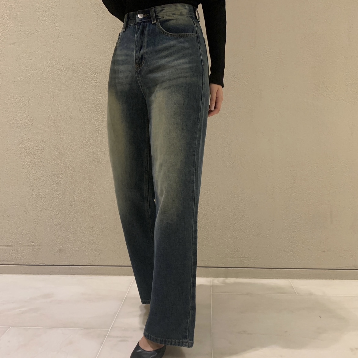 ヴィンテージ ウォッシュ ジーンズ ハイウエスト デニムパンツ MONO-MART ジーンズ ハイウエストワイドストレート ヴィンテージ