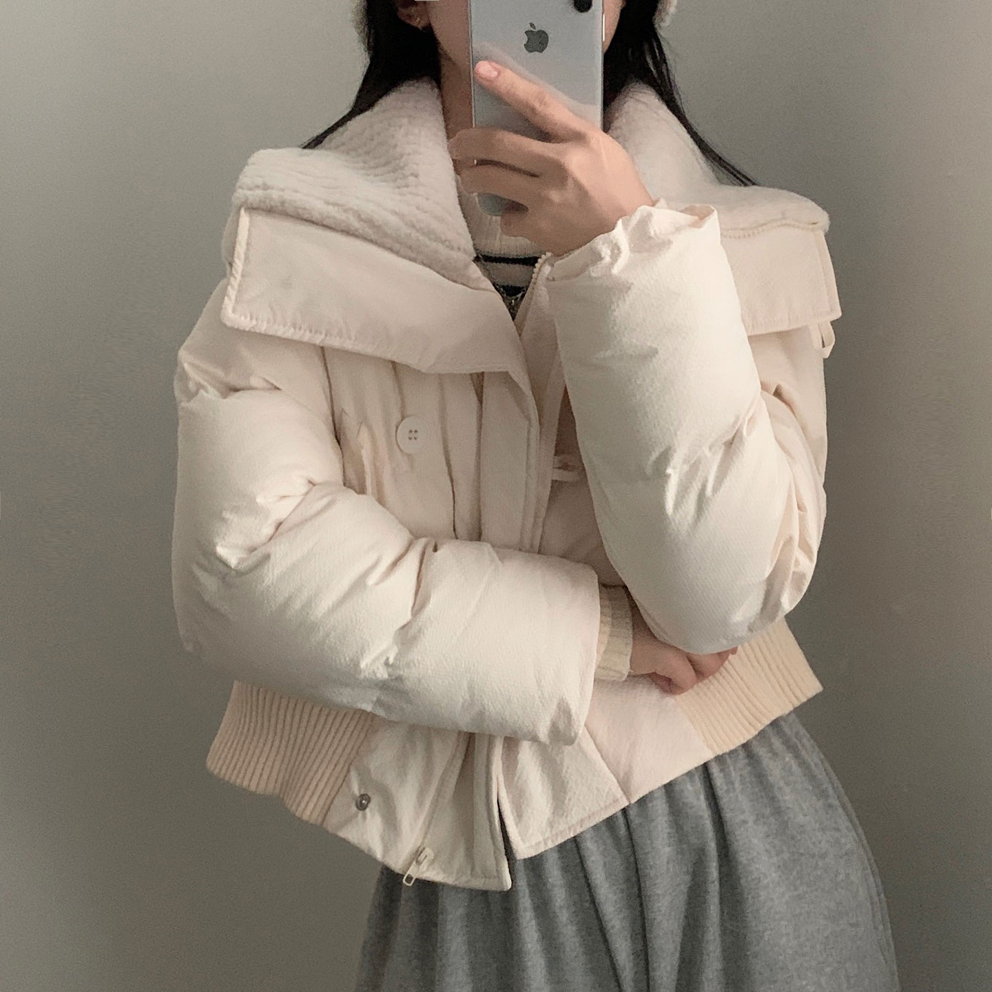 コーデュロイボアカラーハイネックダウンジャケット-3color