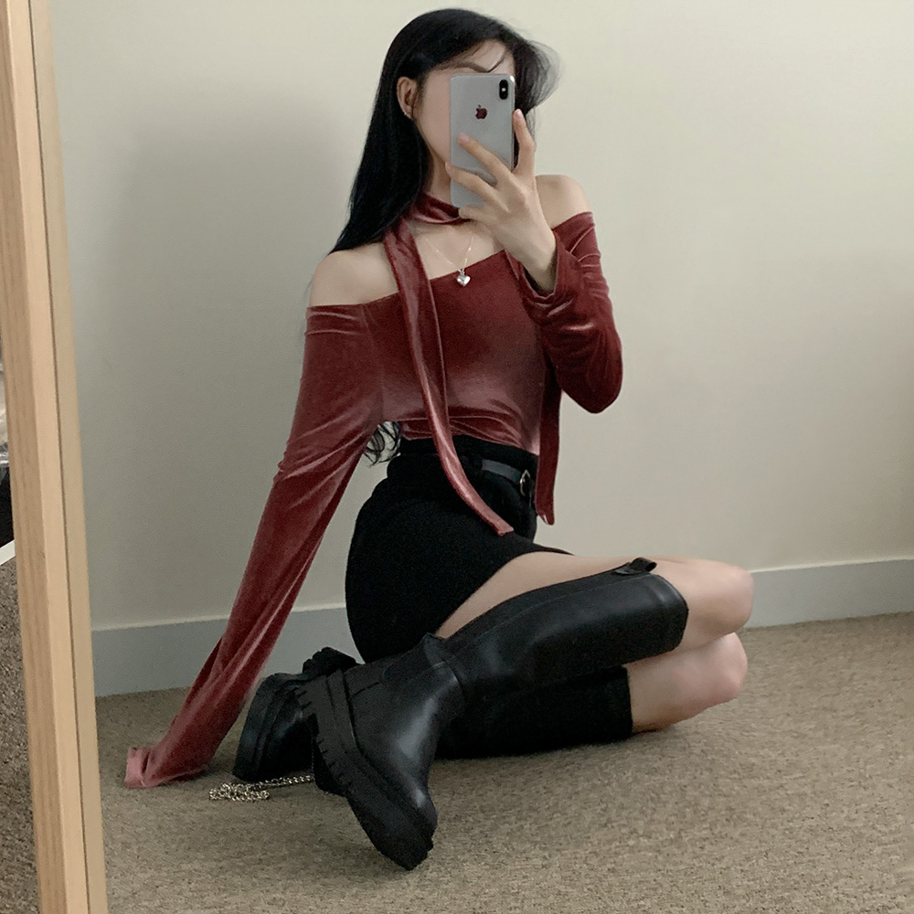 SET] ラブリーベロアオフショル+マフラー | ファッション通販