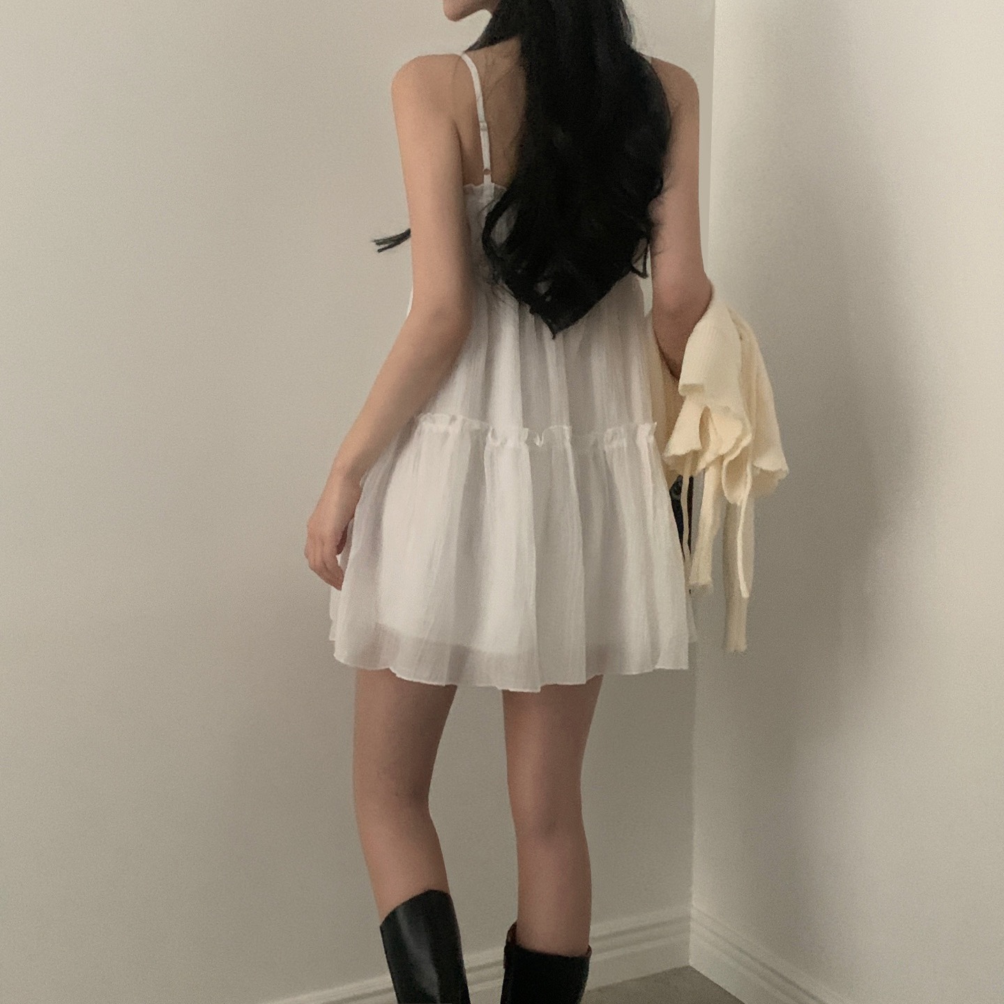 ★minagram★ シフォンティアードスモックワンピース ドロストティアードシフォンワンピース | レディース
