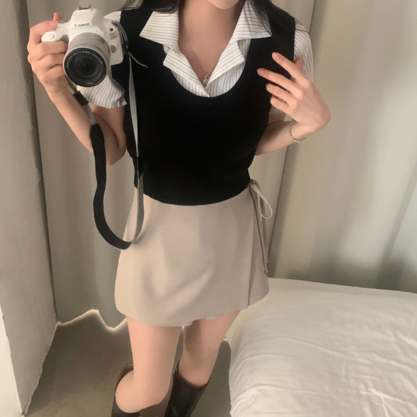 Sheglit♡ストライプ ブラウン シャツ 半袖 Sheglit♡ストライプ ブラウン シャツ 半袖 - メルカリ