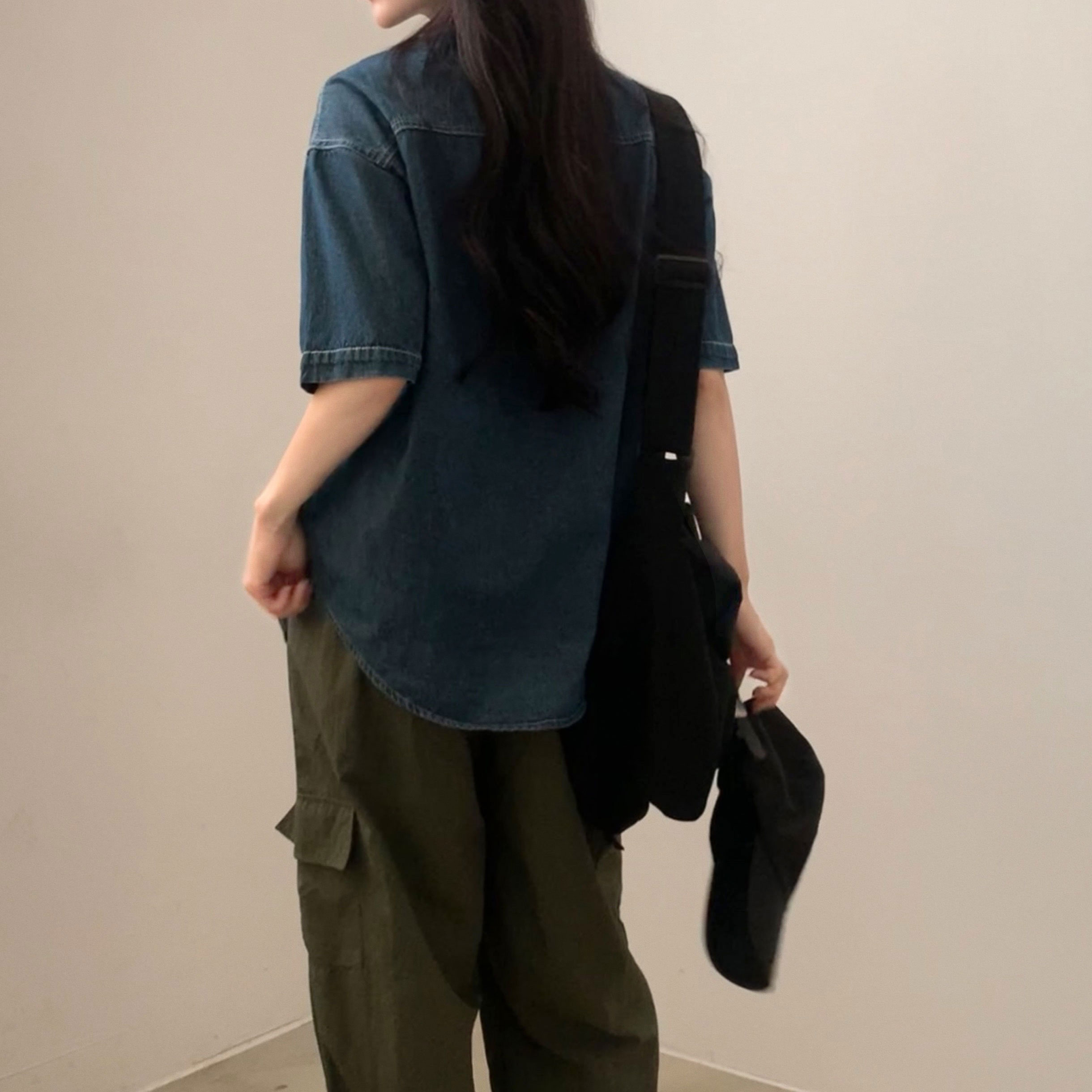 オーバーサイズデニム半袖シャツ-2color | ファッション通販