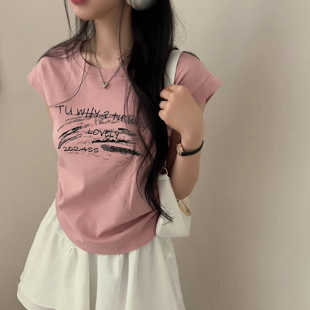 プリントラウンドサイドシャーリング半袖Tシャツ | ファッション
