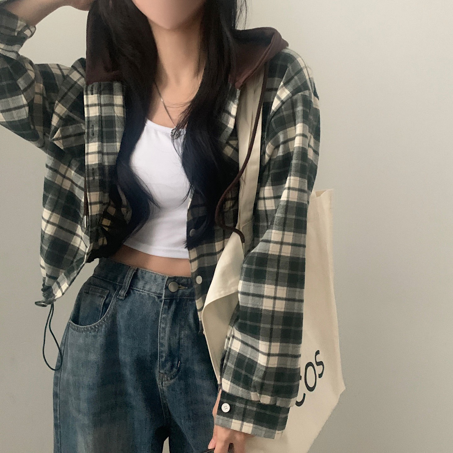 XLARGE フード付きチェック柄ネルシャツ ピンク×ブルー Lサイズ