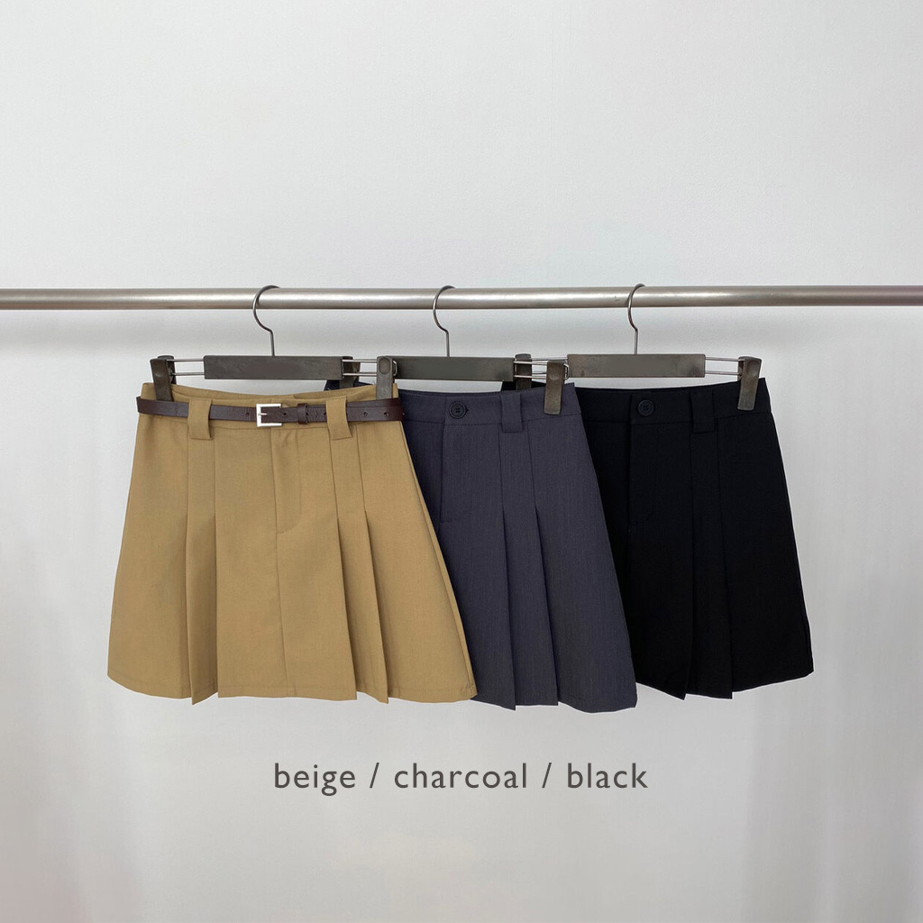 3 color] (ベルトセット)タック入りミニスカートパンツ