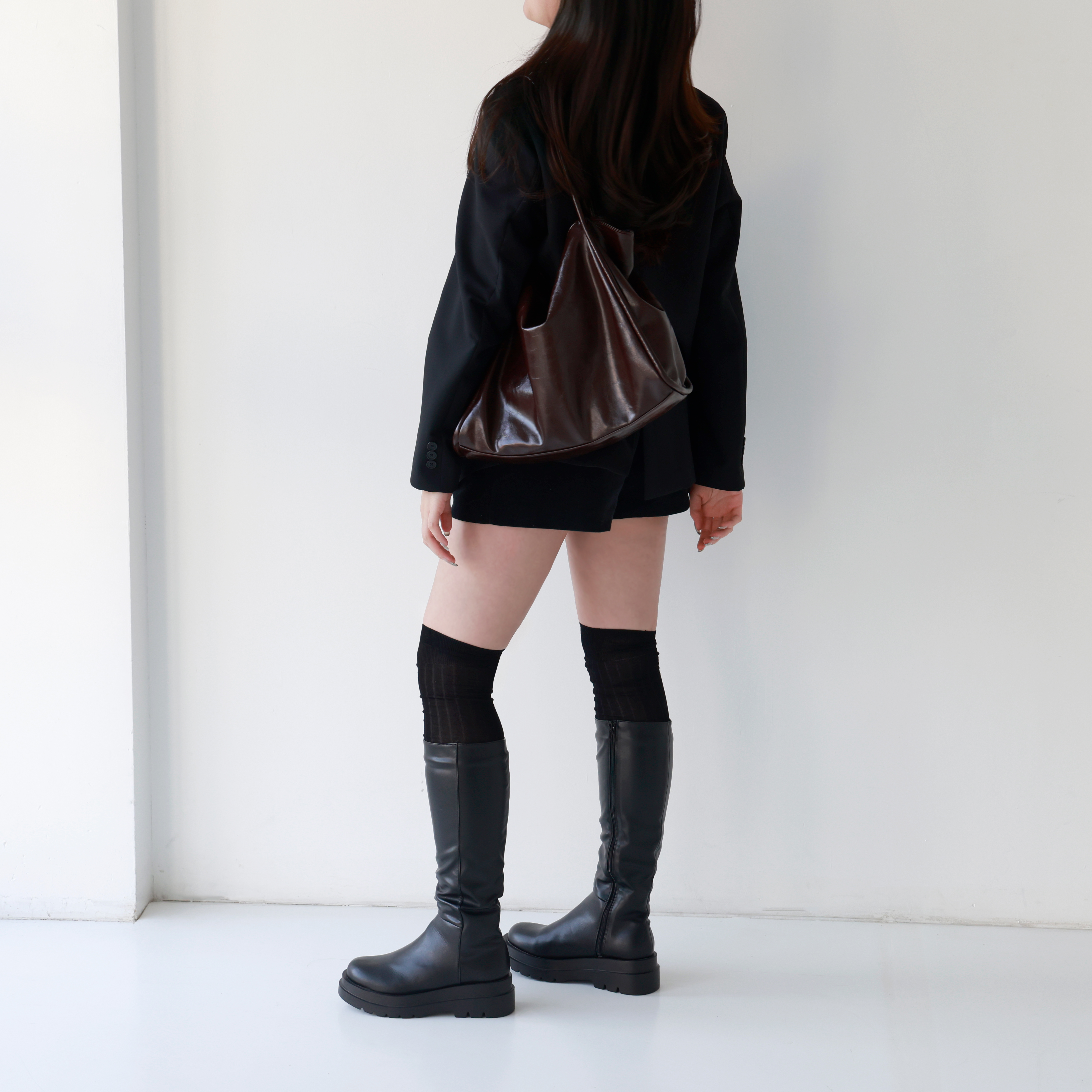 薄手リブニーハイソックス