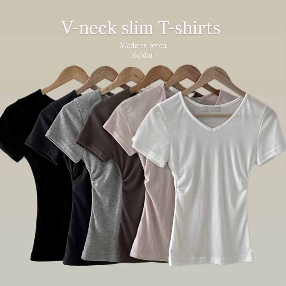 [6color]サイドシャーリングVネックスリム半袖Tシャツ