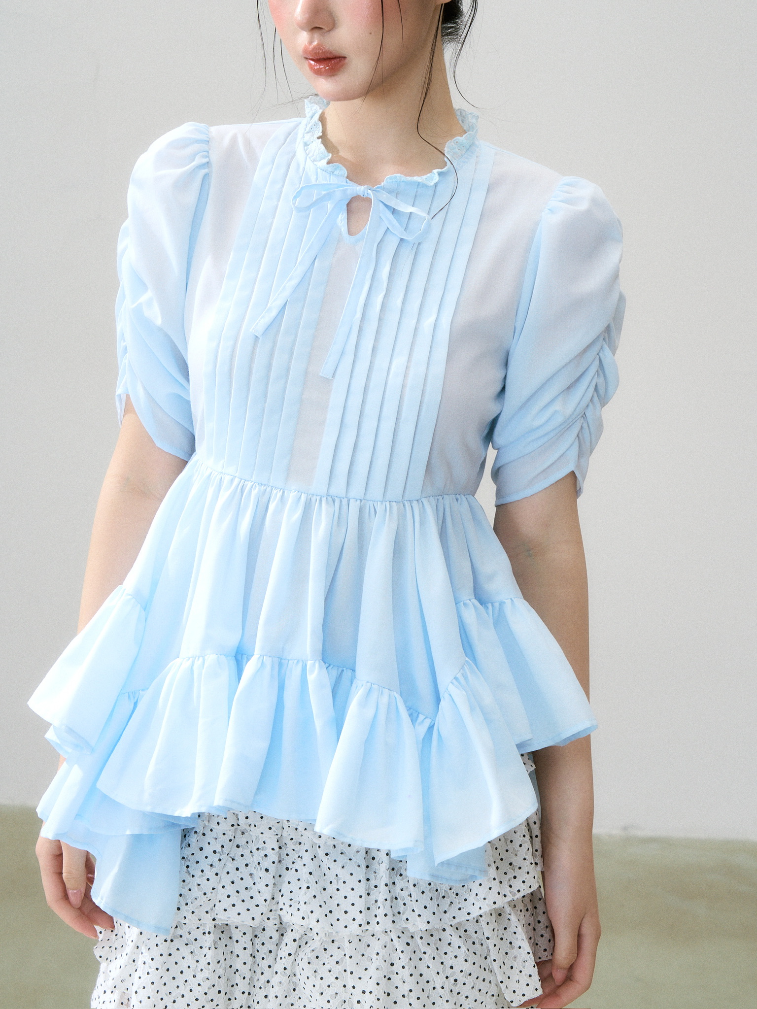 Treat Urself Twist Flare Pintuck Blouse