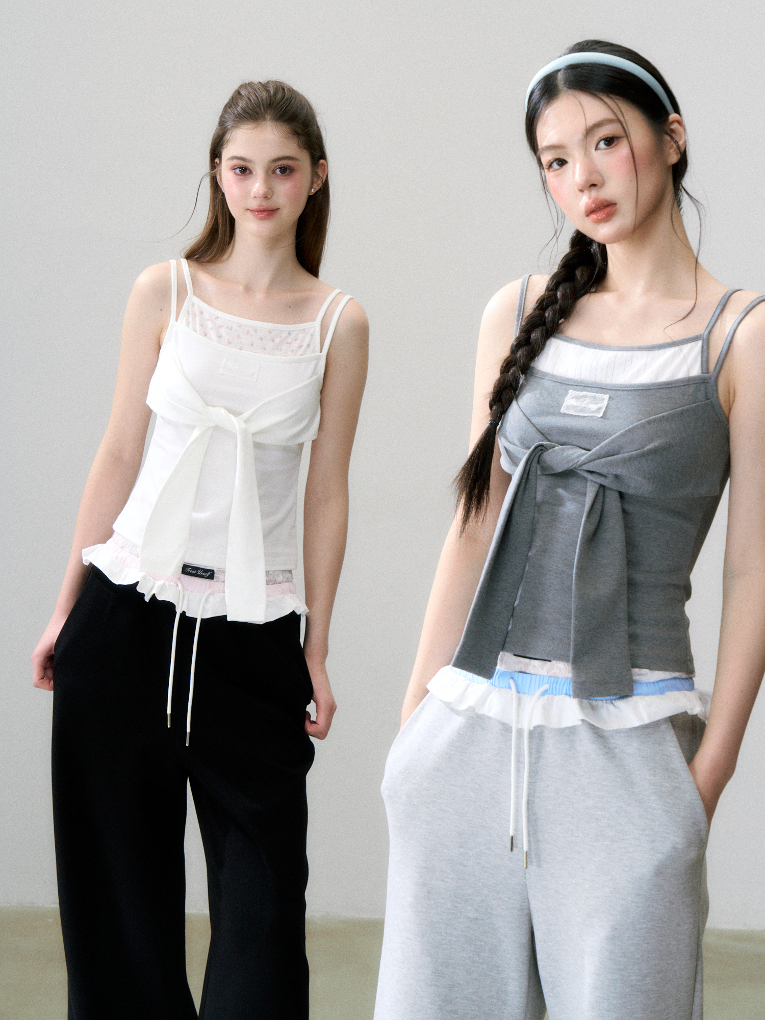 トリートユアセルフ Double waist lace pants グレー Double waist lace pants – Treat Ürself