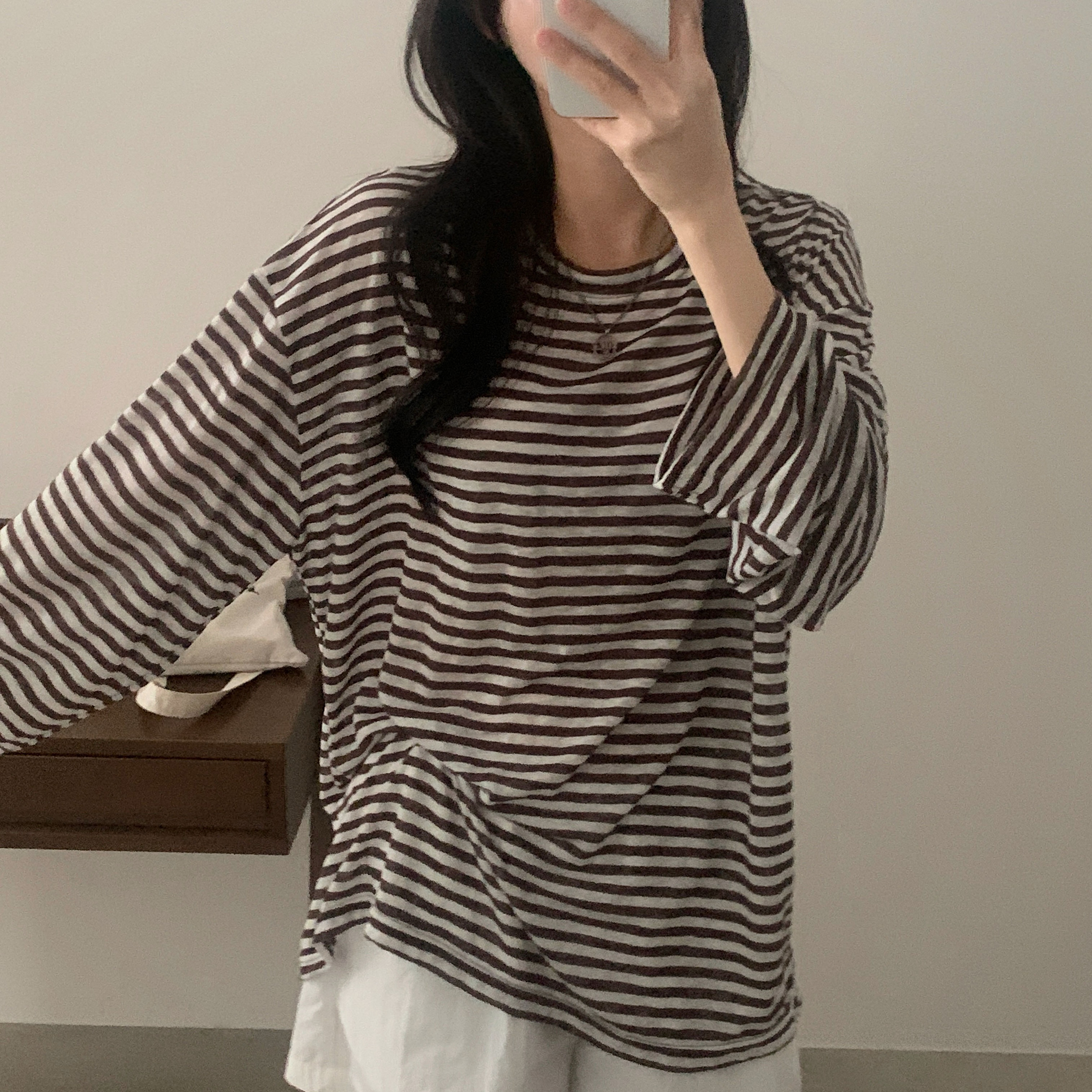 ストライプルーズフィット長袖Tシャツ | ファッション通販
