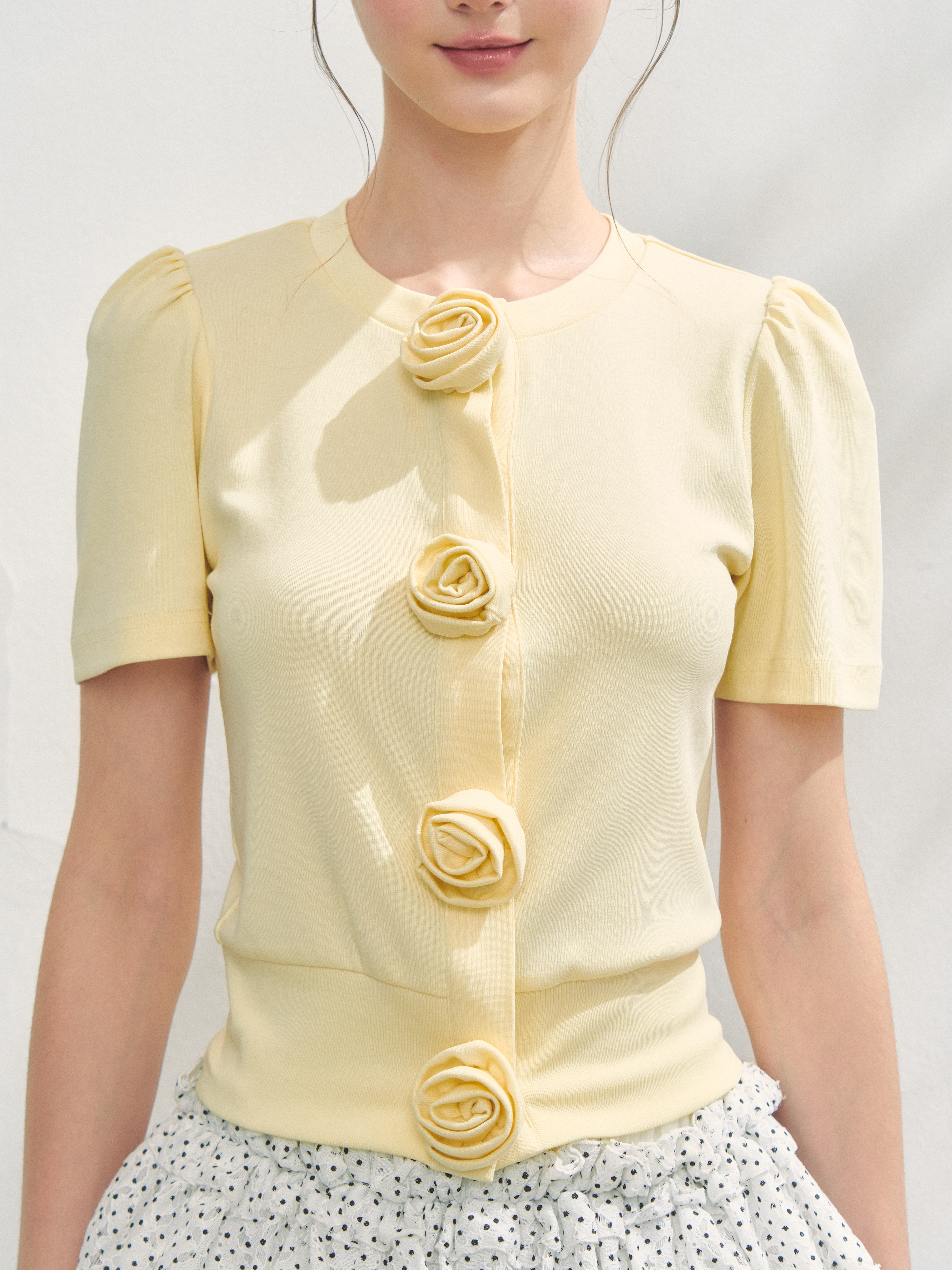 Rose flower motif cardigan ブルー Rose flower motif short sleeve cardigan | Treat