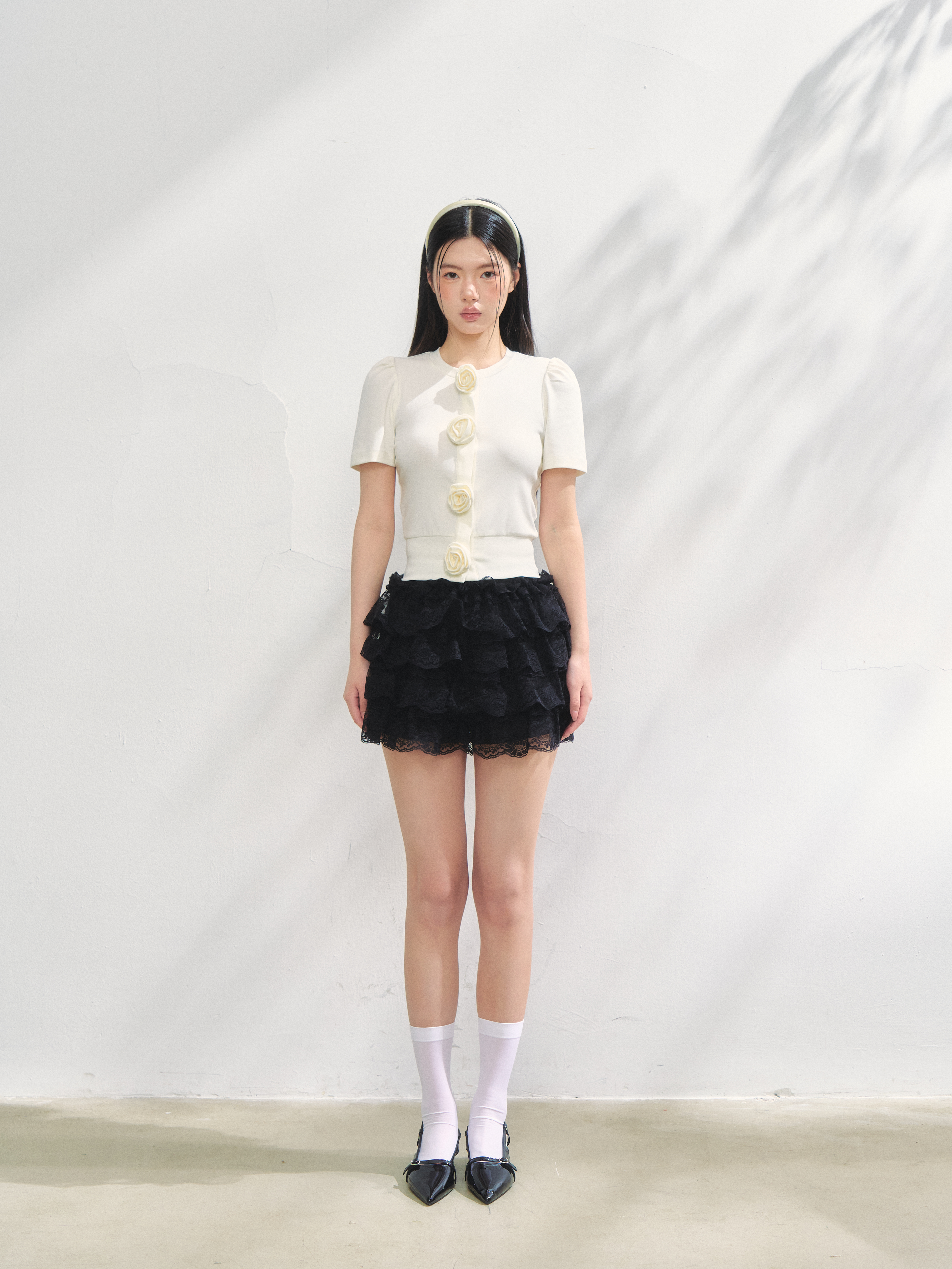 Rose flower motif short sleeve cardigan | ファッション通販