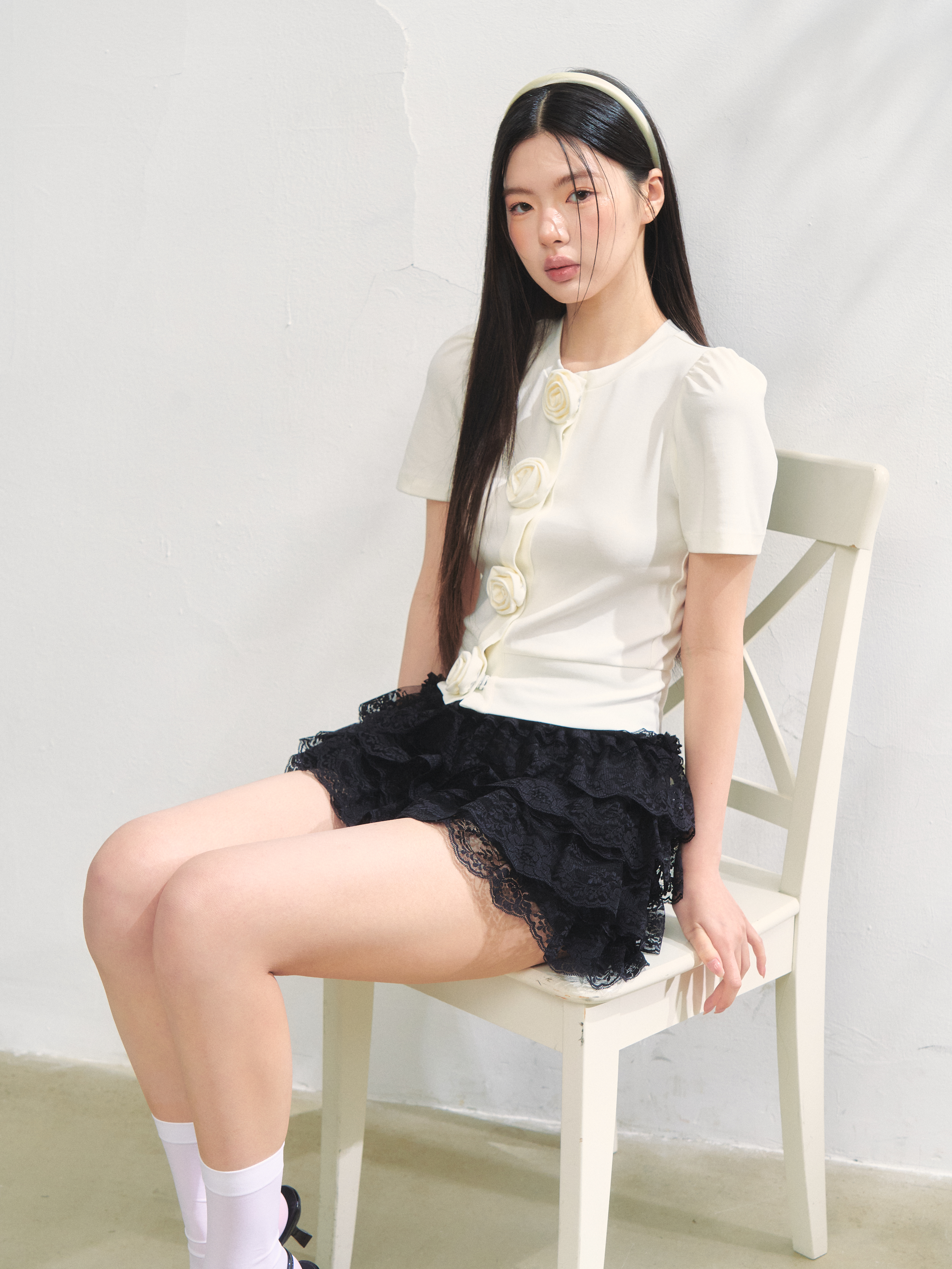 Rose flower motif cardigan ブルー Rose flower motif short sleeve cardigan | Treat
