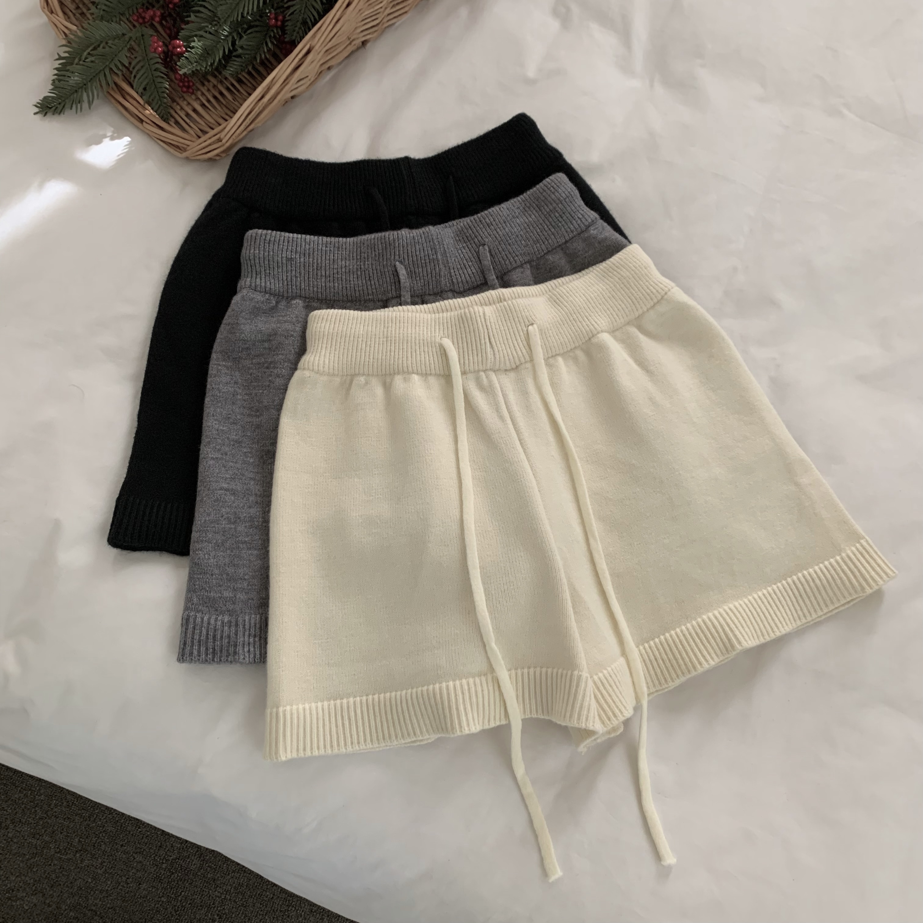 ウール混 ニット ショートパンツ