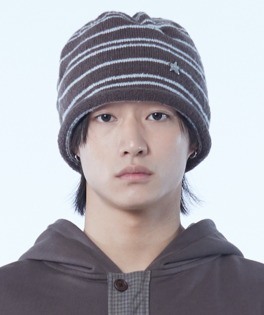 TCM stripe bottle beanie (brown/blue) | ファッション通販サイト NUGU