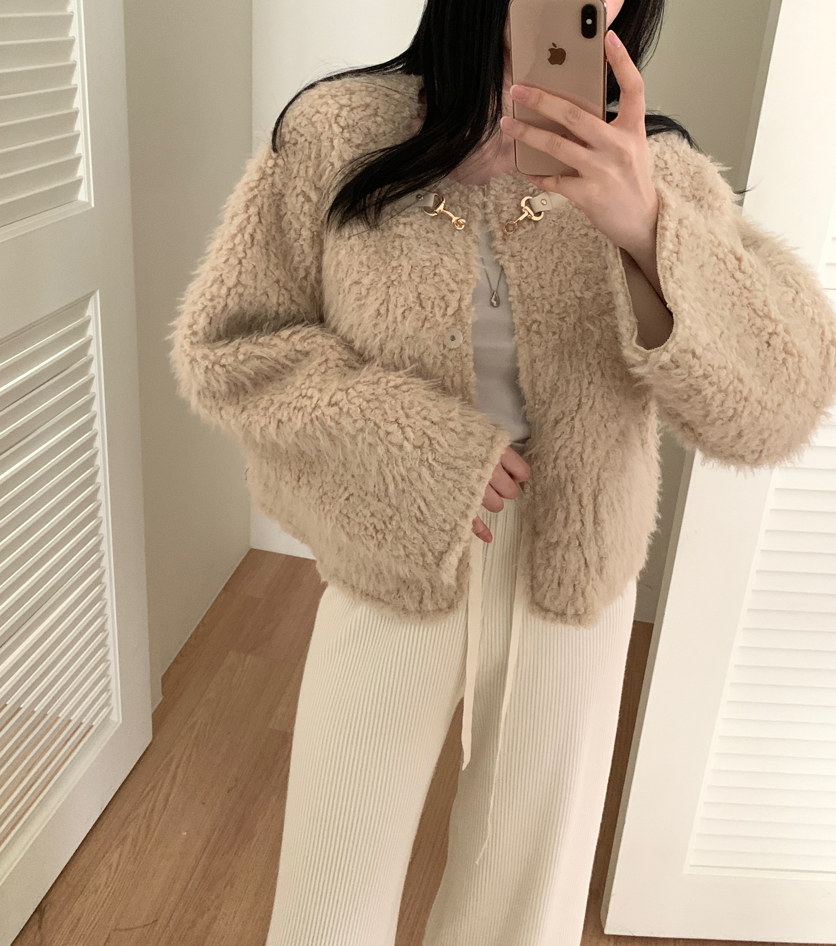 バックル ムートン ファー ジャケット