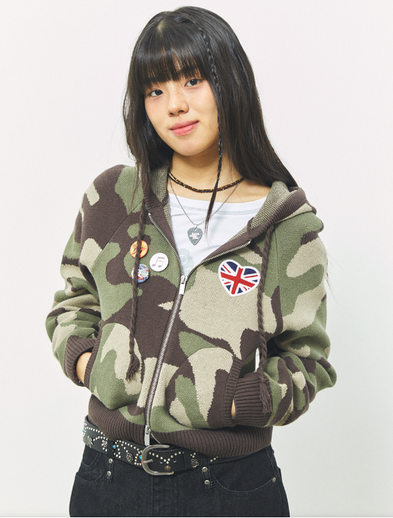 W UNION JACK KNIT ZIP UP HOODIE[CAMO]