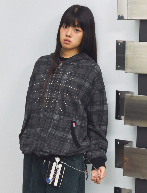 STUD UNION JACK ZIP UP HOODIE[BLACK] | ファッション通販サイト NUGU