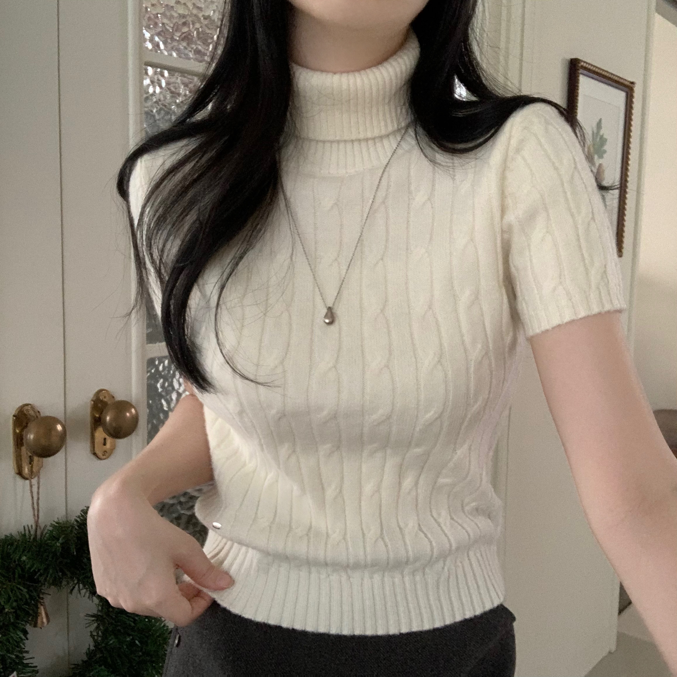 ハイネック 半袖 ニット