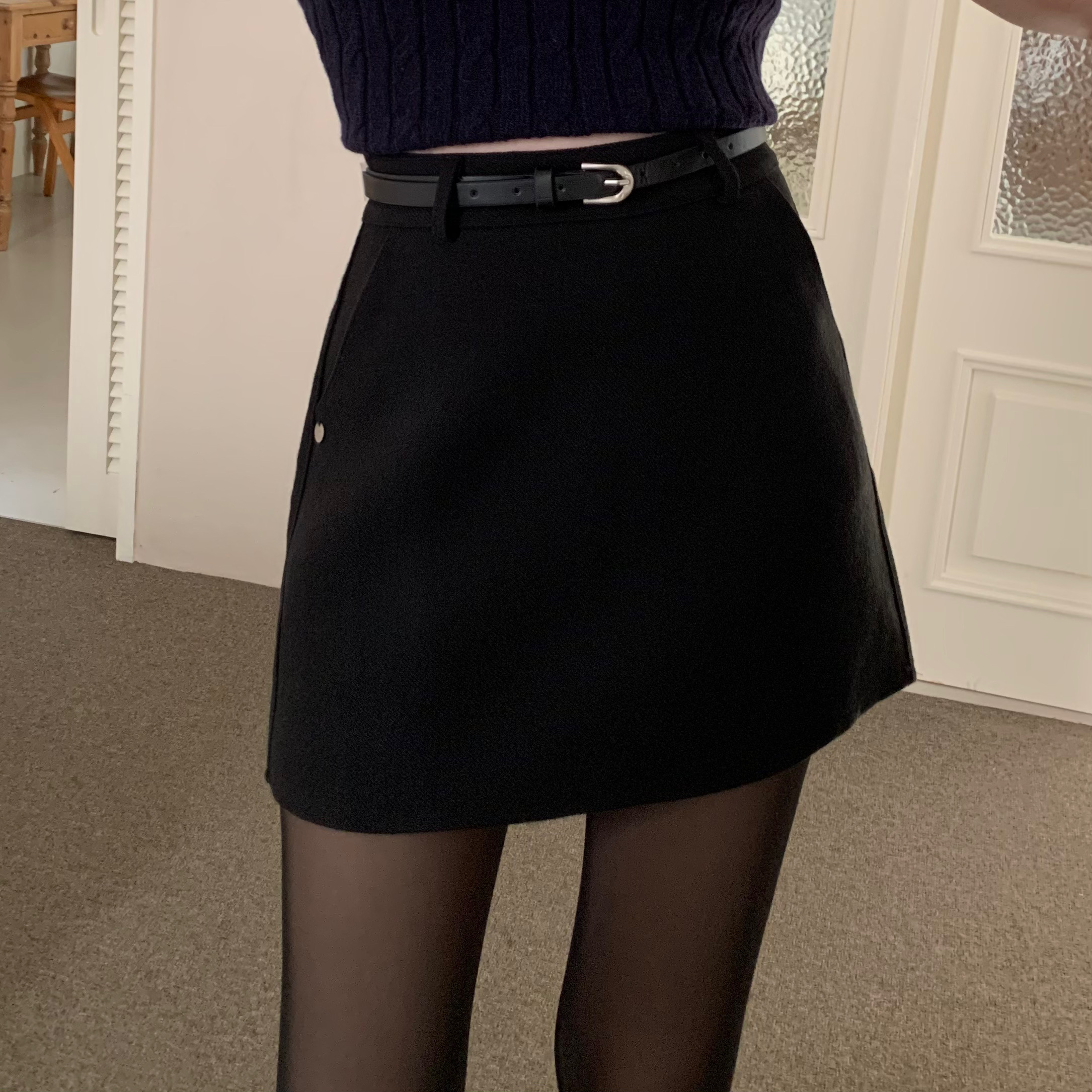 ベルト付き ウール ミニスカート