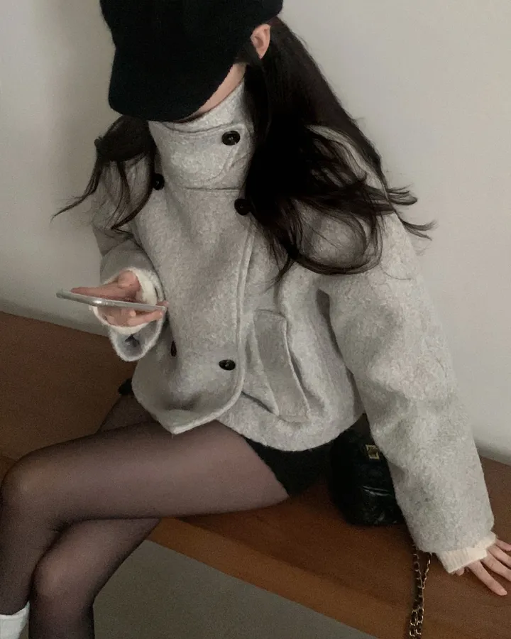 (3color)  ダブル ハイネック ショートコート