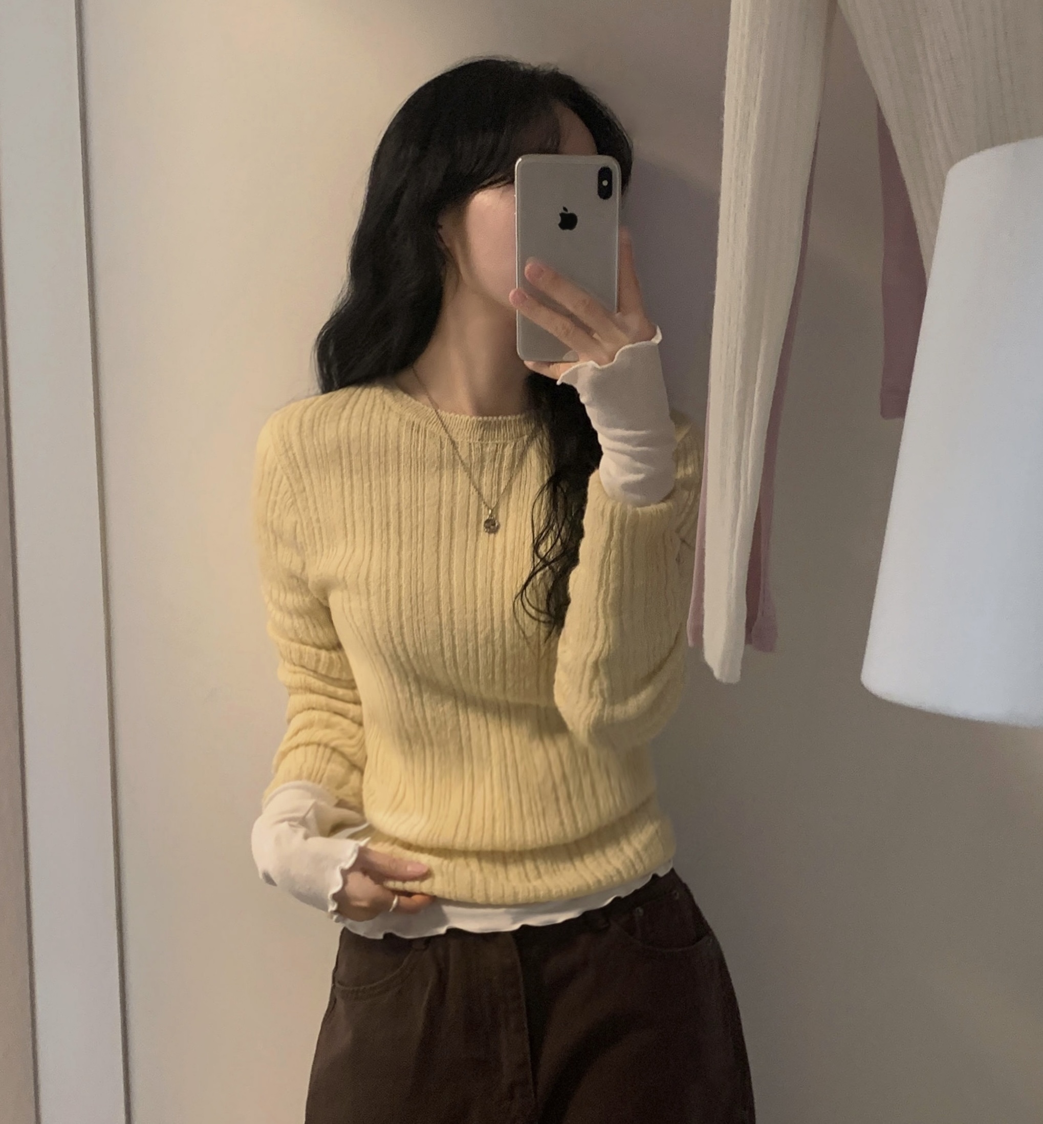 (6color)レイヤードリブモヘアニット