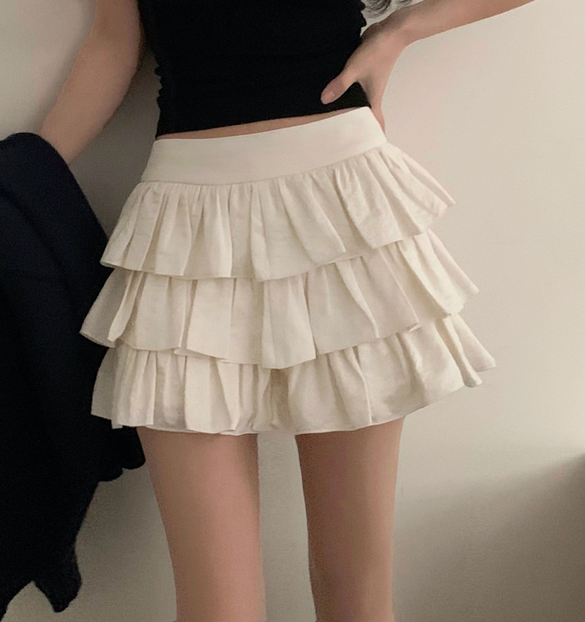 (2size)アイレットサテンティアードスカパン