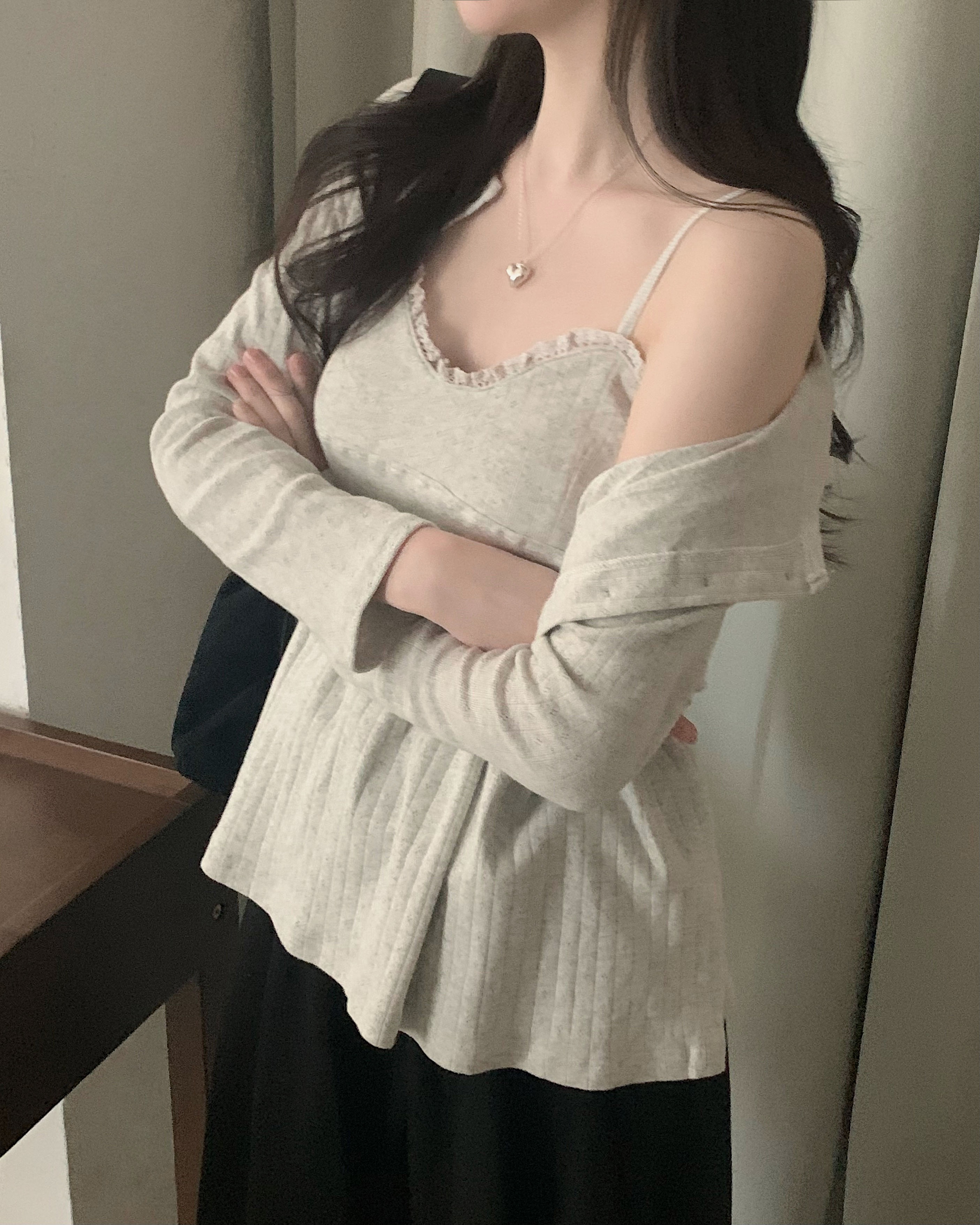 [SET](4color)レースビスチェ&クロップド丈カーディガン