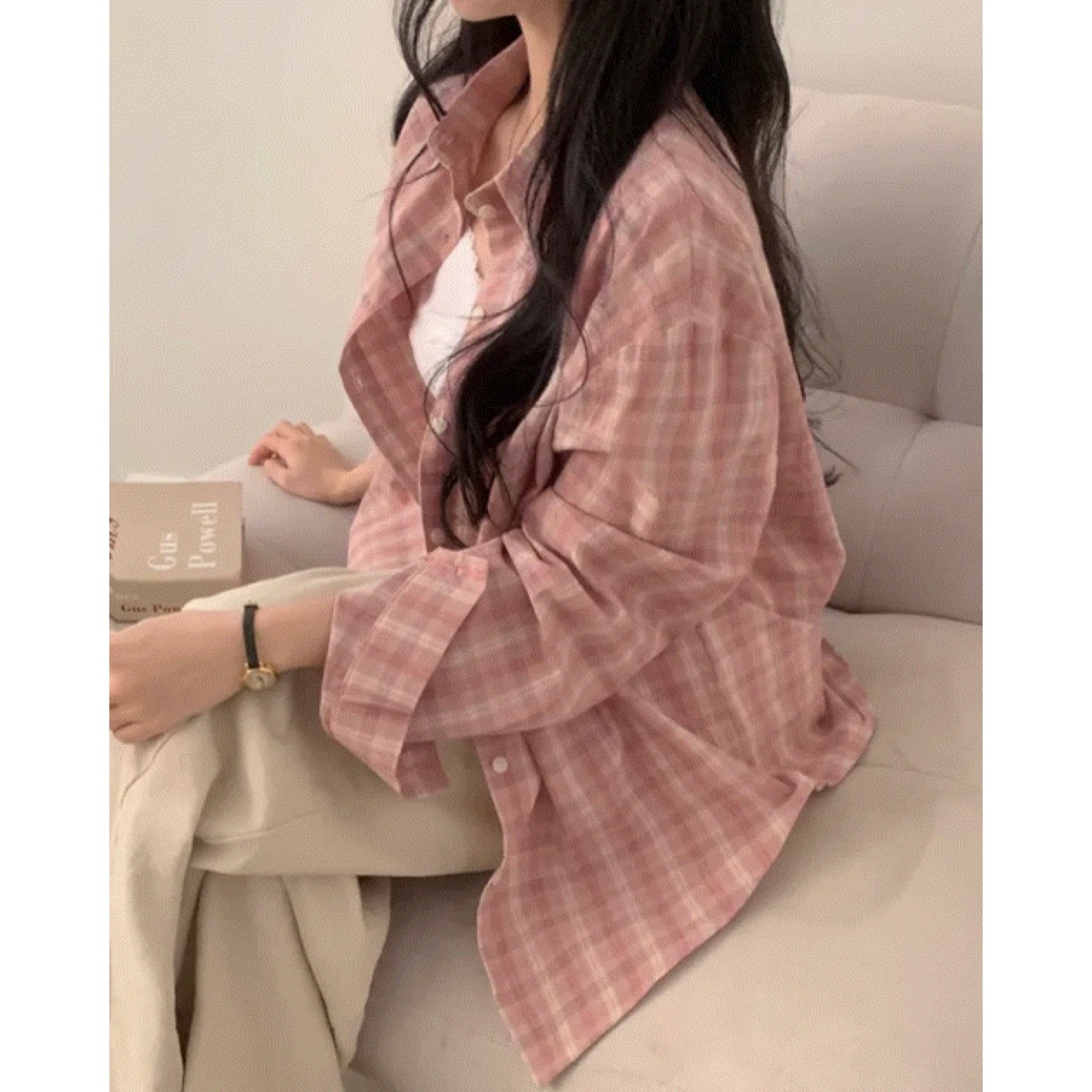 (2color)シアーヴィンテージチェック柄オーバーサイズシャツ