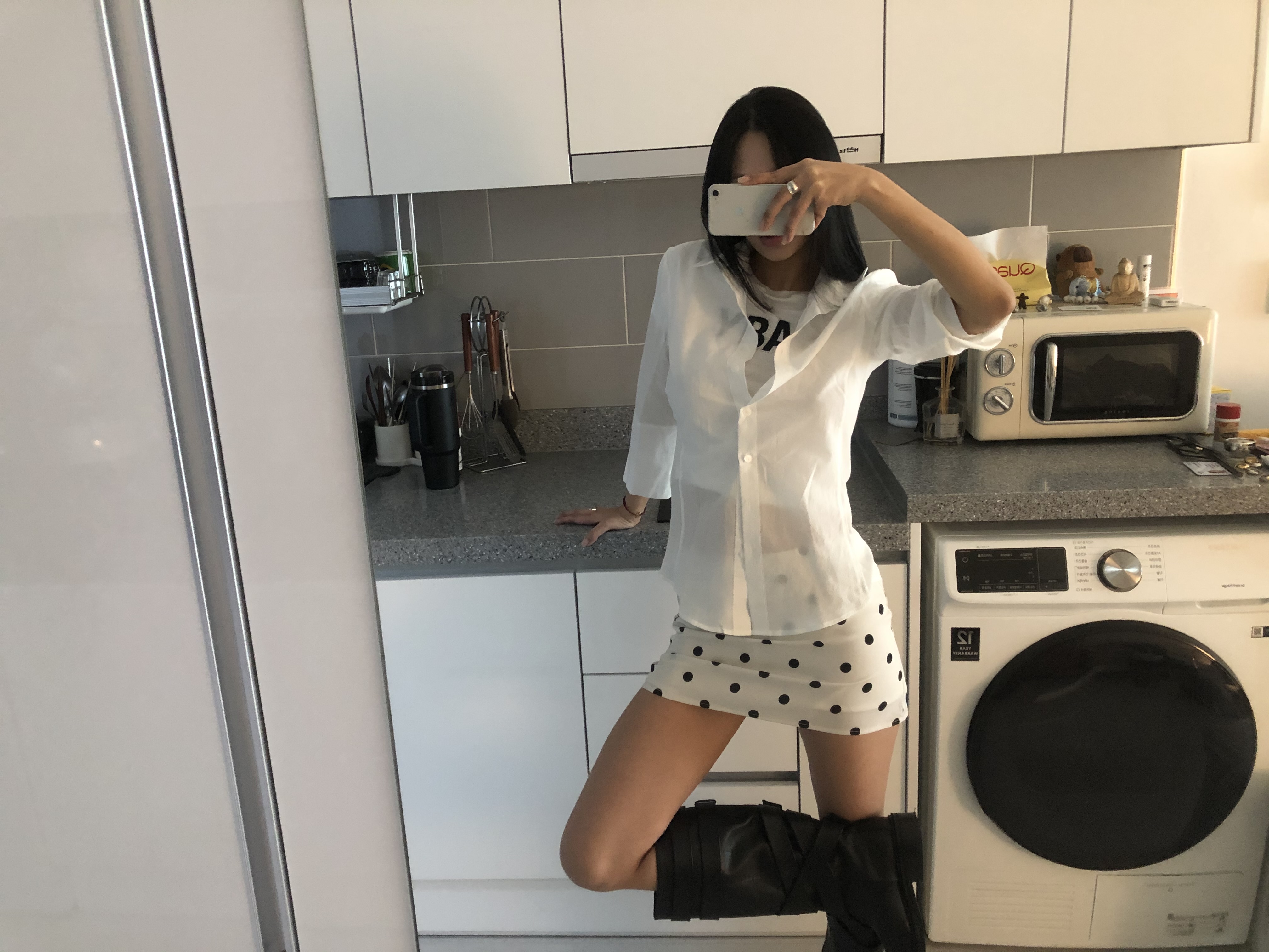 (2color)ドット柄ミニスカートパンツ