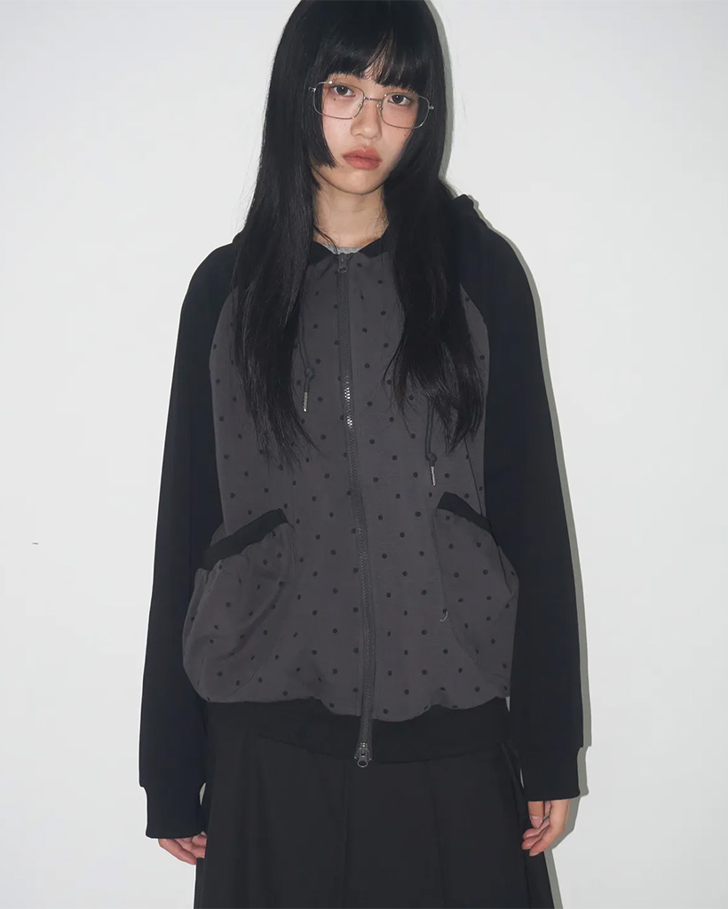 Dot Pattern Symbol Logo Nagrang Color Block Hooded Zip-Up [Charcoal]