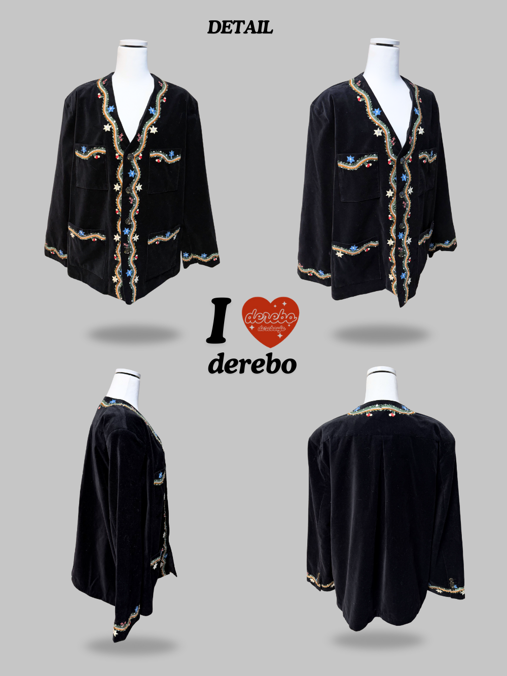 ベロア 刺繍 ノーカラー ジャケット | ファッション通販サイト NUGU