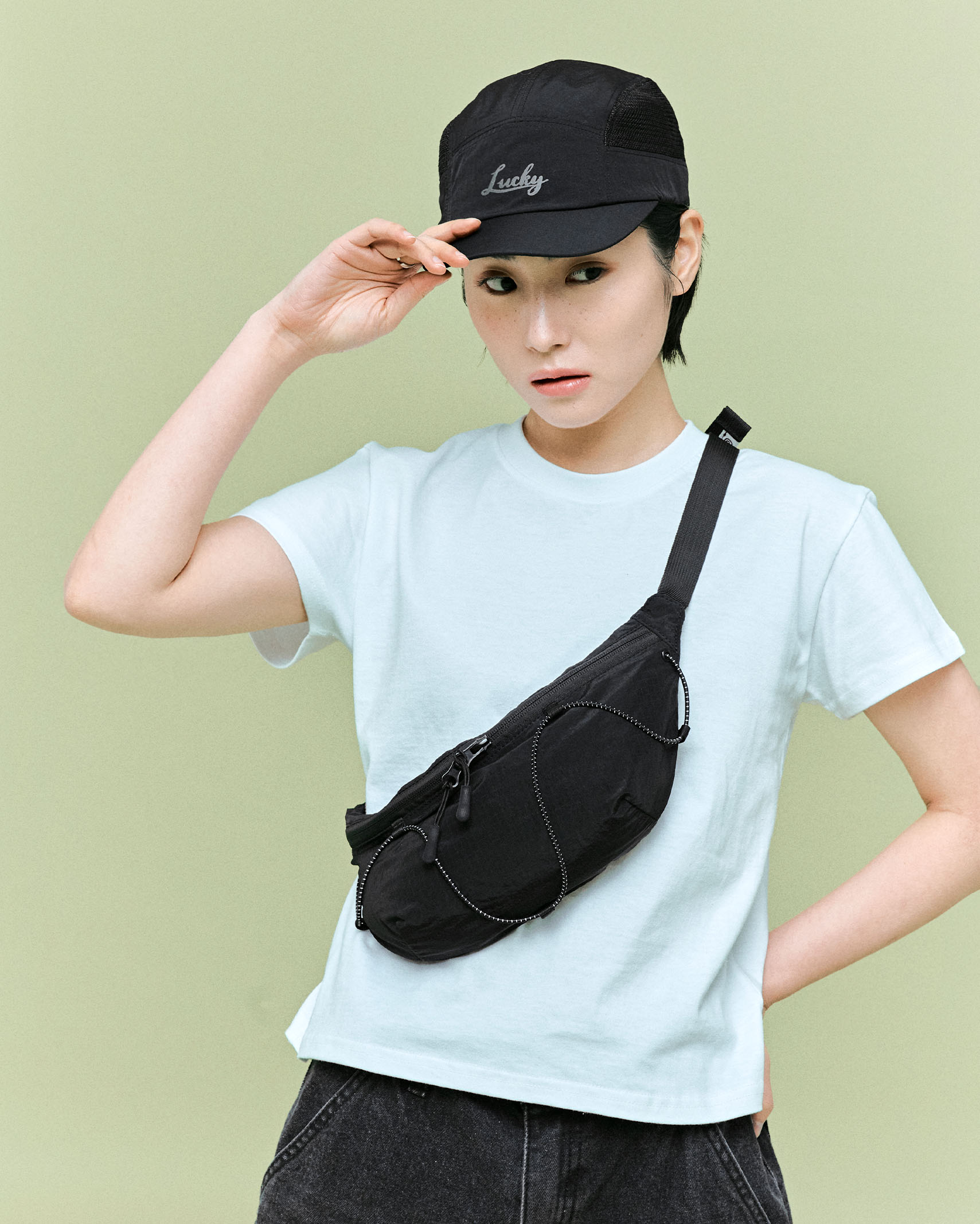 (ORIGINAL) ライトナイロンウエストバッグ (black)