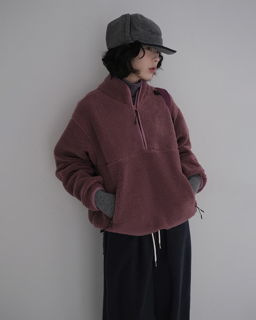 (3 color) フリース ハーフジップ プルオーバー